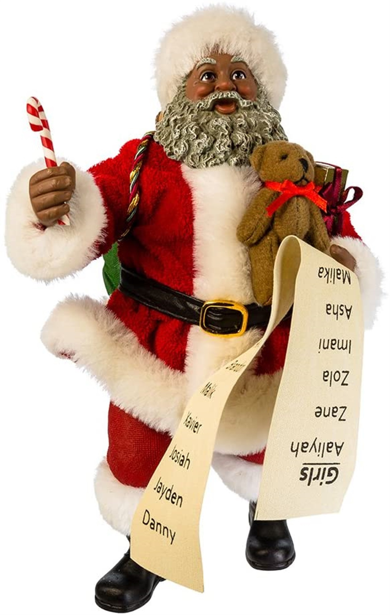 Kurt Adler Fabriche Collection, African American Santa with List & Candy Cane, 10.5"