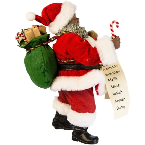 Kurt Adler Fabriche Collection, African American Santa with List & Candy Cane, 10.5"