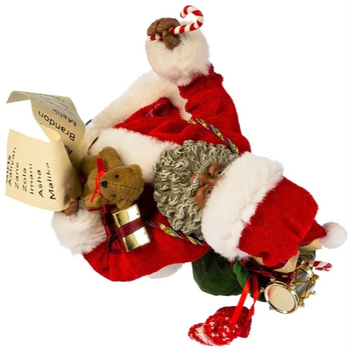 Kurt Adler Fabriche Collection, African American Santa with List & Candy Cane, 10.5"