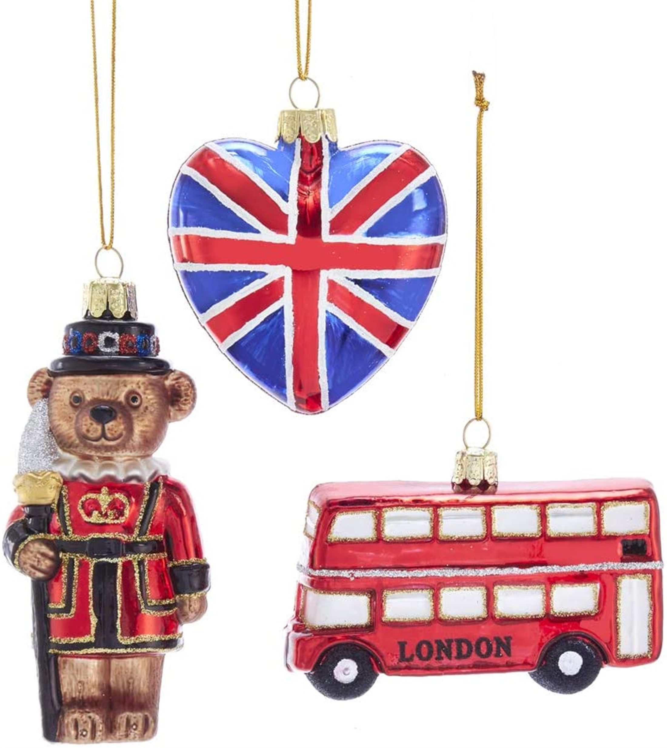 Kurt Adler Glass British Ornaments, 3-Piece Set