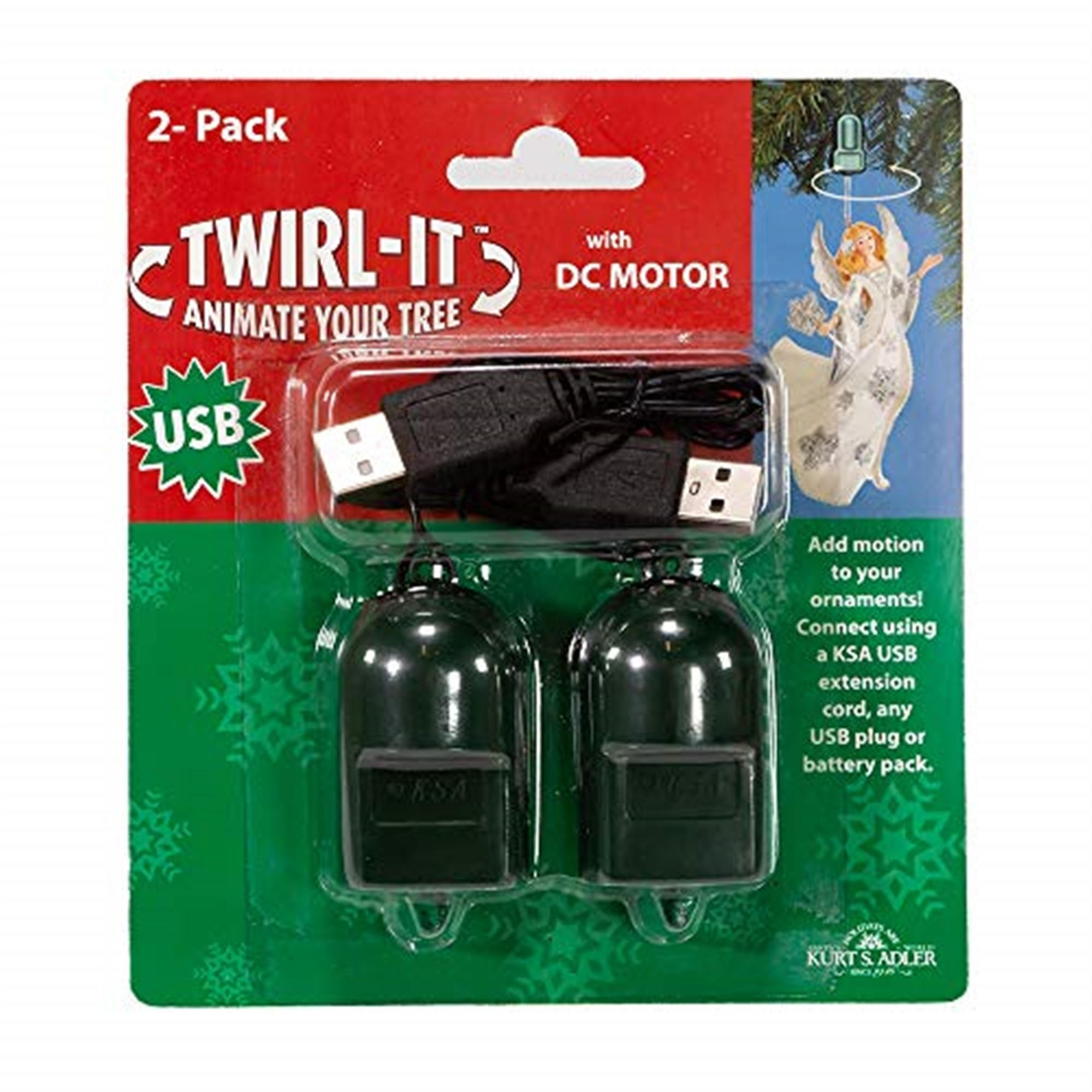 Kurt Adler USB Twirl-It Ornament Spinner with DC Motor, Green (Pack of 2)