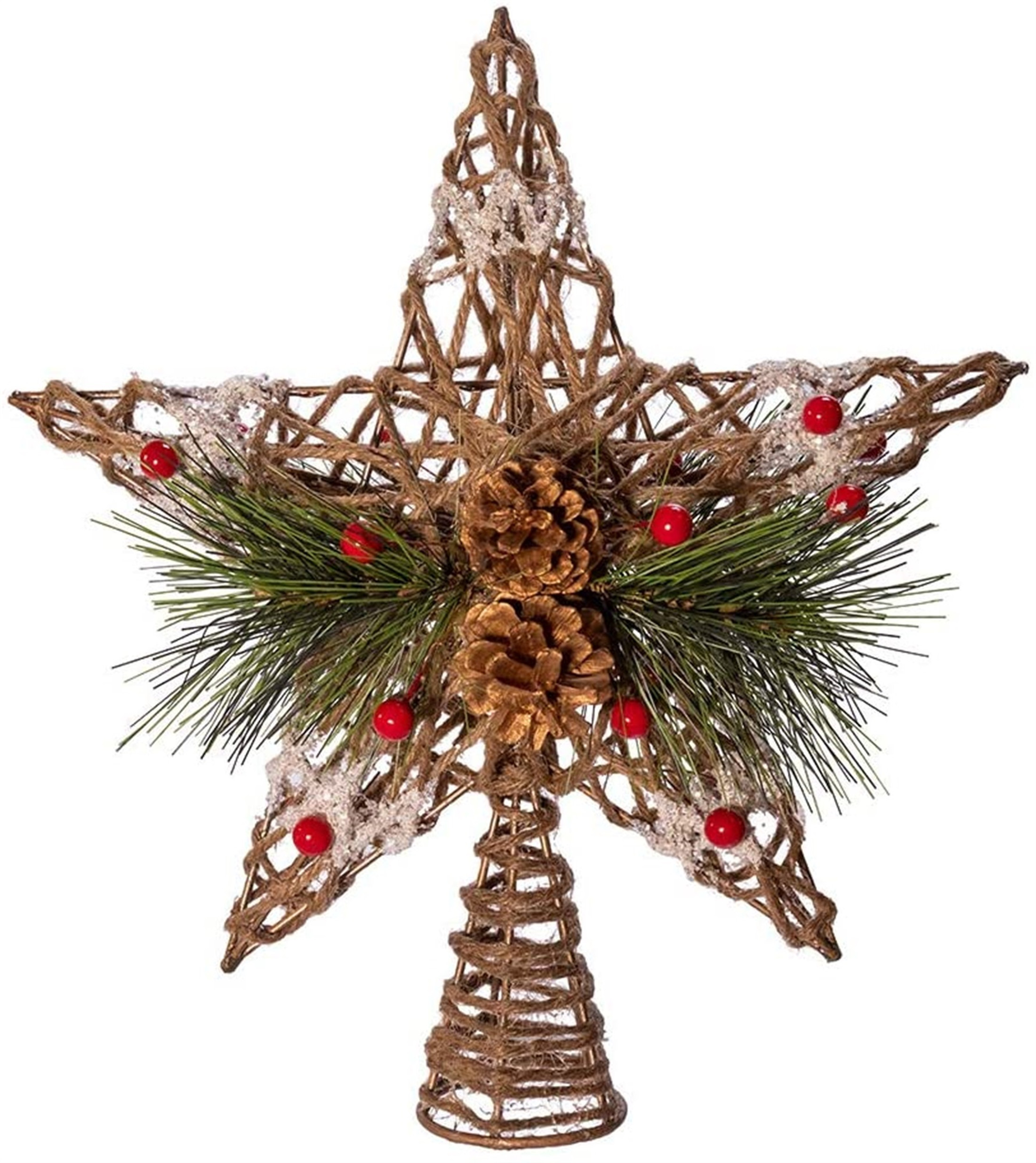 Kurt Adler Natural Festive Star Tree Topper with Pinecones, 11in