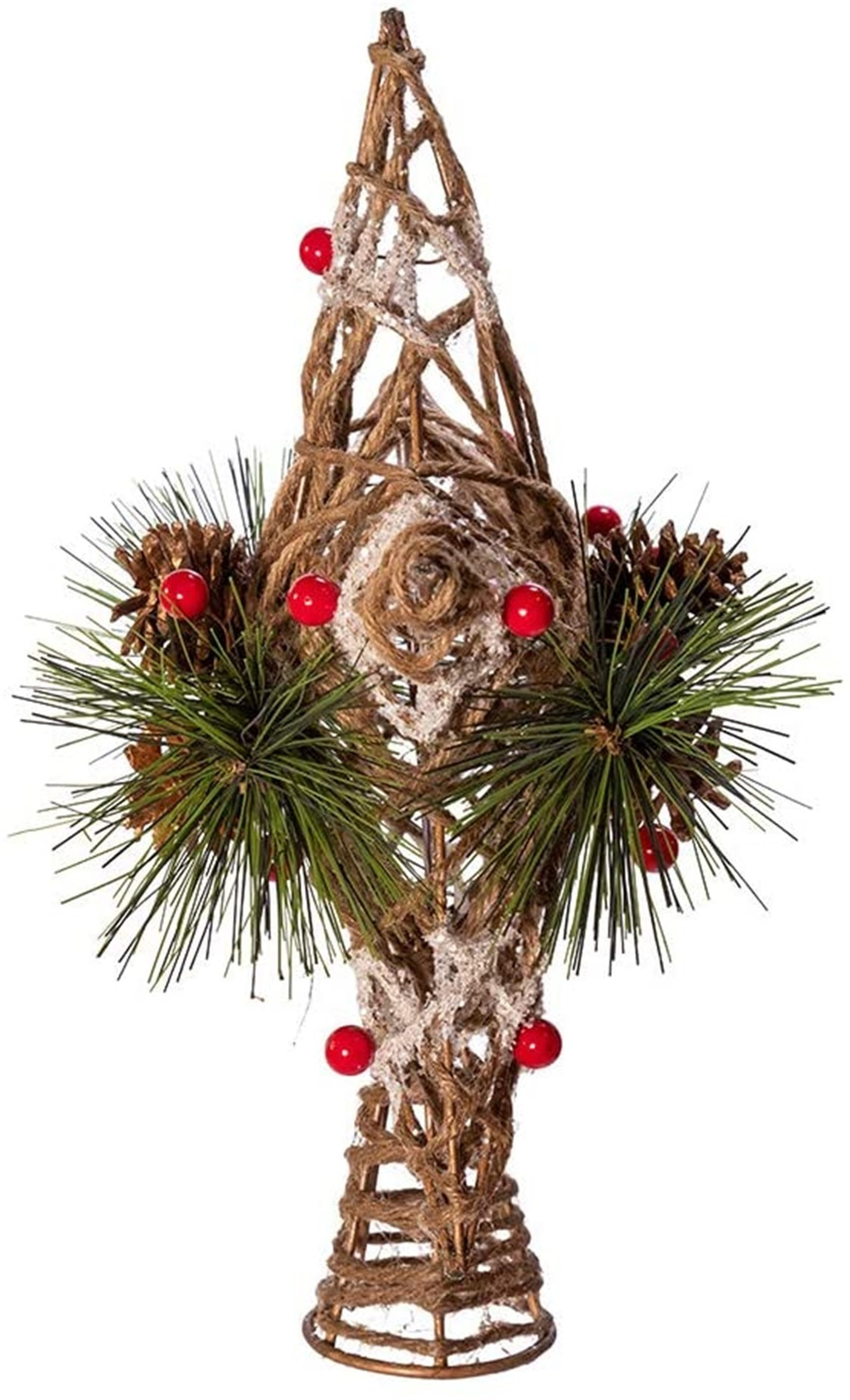 Kurt Adler Natural Festive Star Tree Topper with Pinecones, 11in