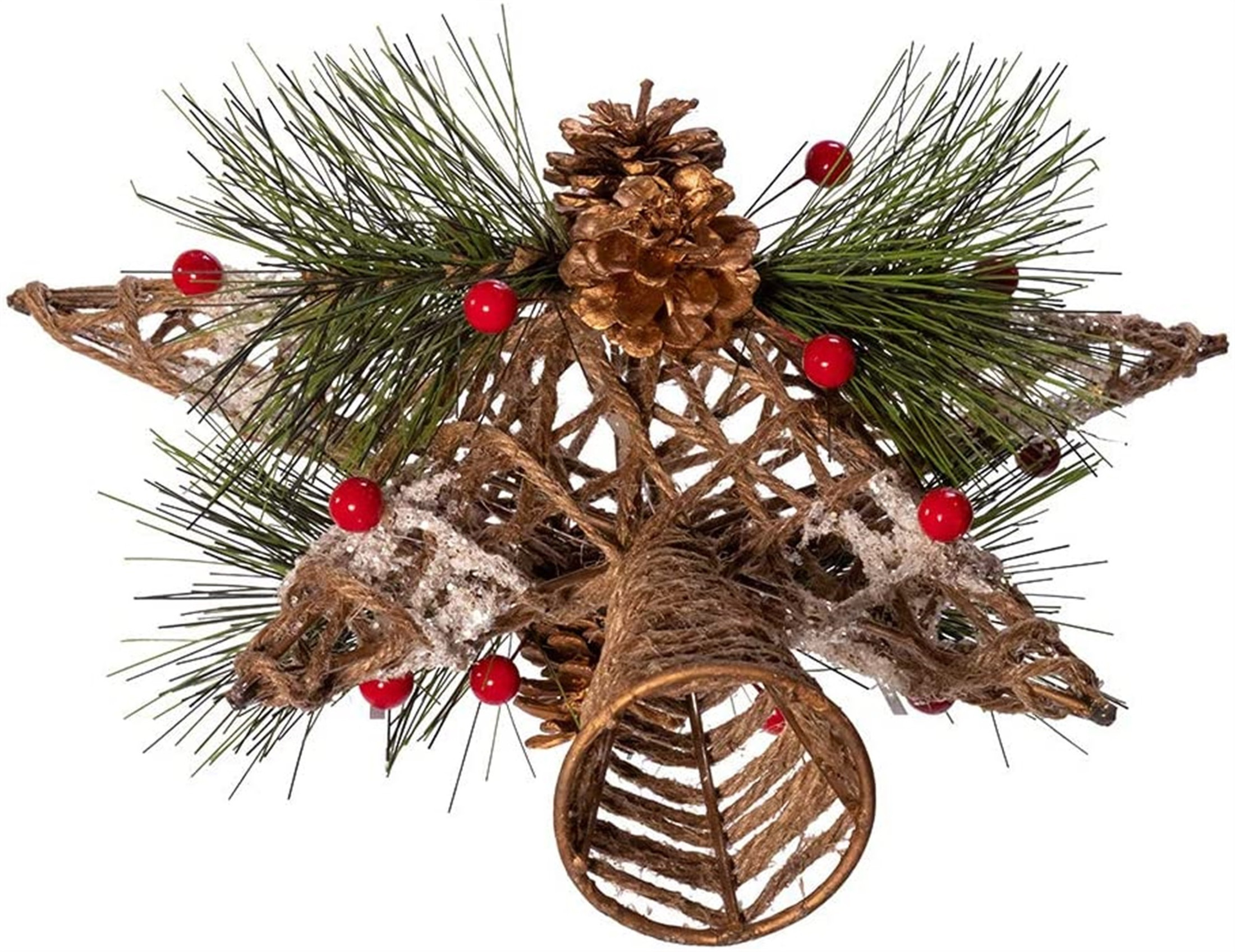Kurt Adler Natural Festive Star Tree Topper with Pinecones, 11in