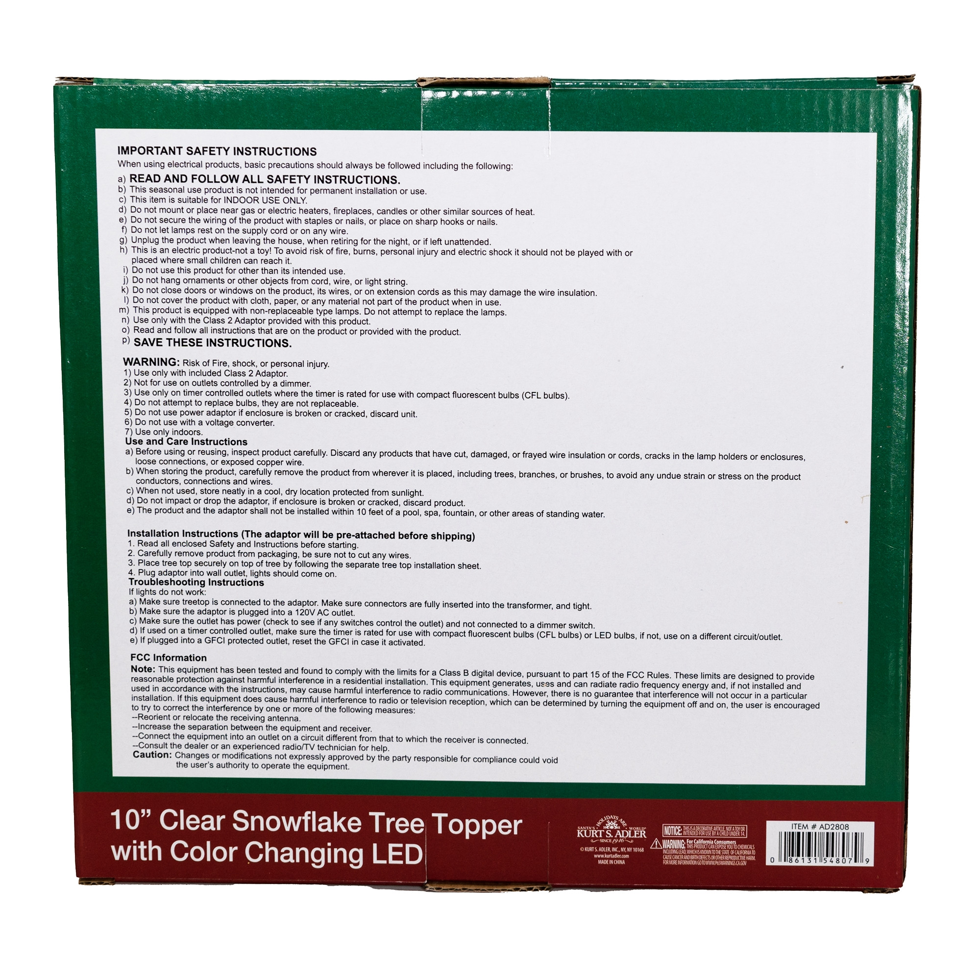 Kurt Adler 10 Clear Snowflake Treetopper with Color-Changing RGB LED Bulbs