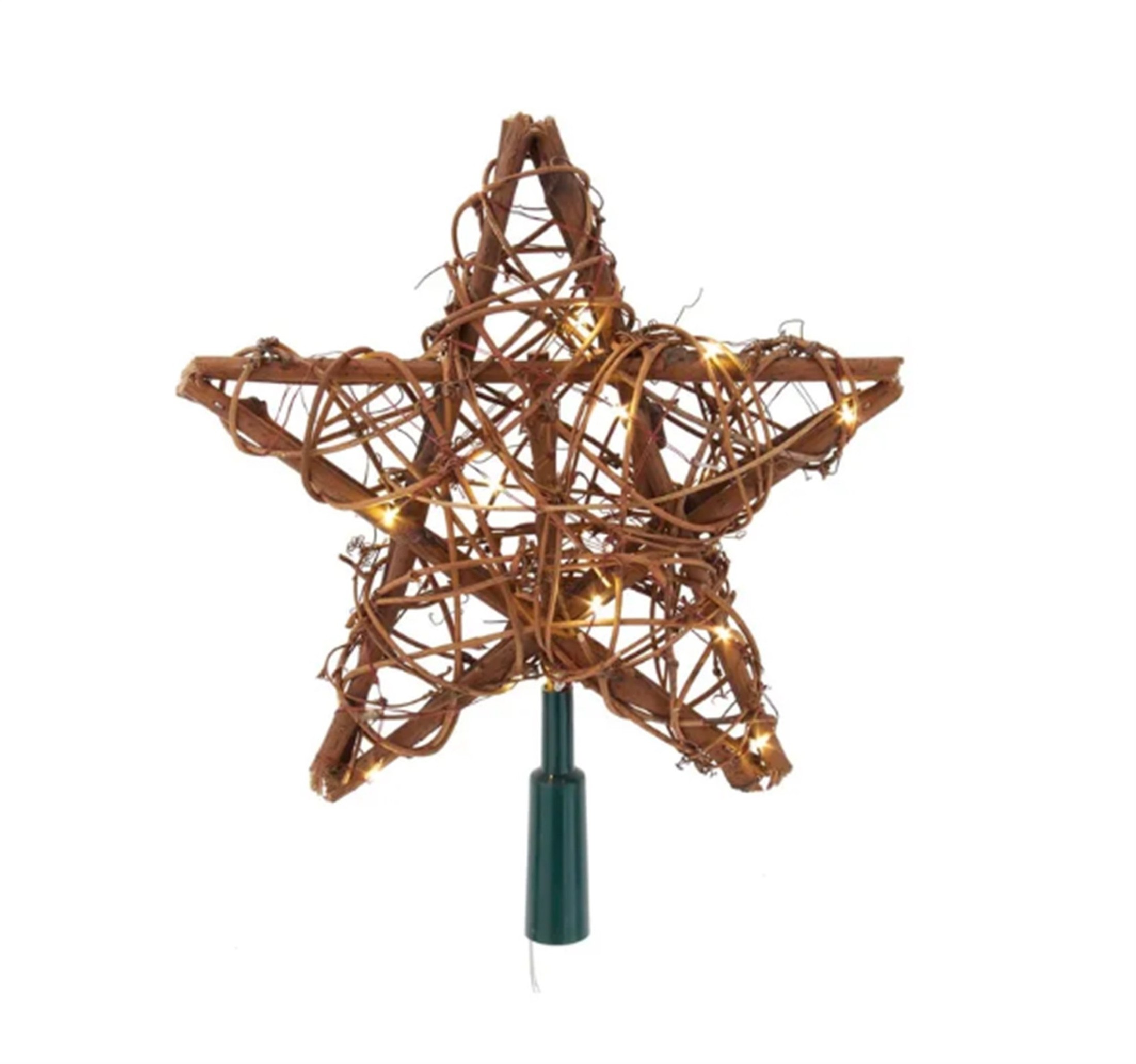 Kurt Adler Natural Rattan Star Treetop with 20 Warm White Fairy LED Lights, 10"