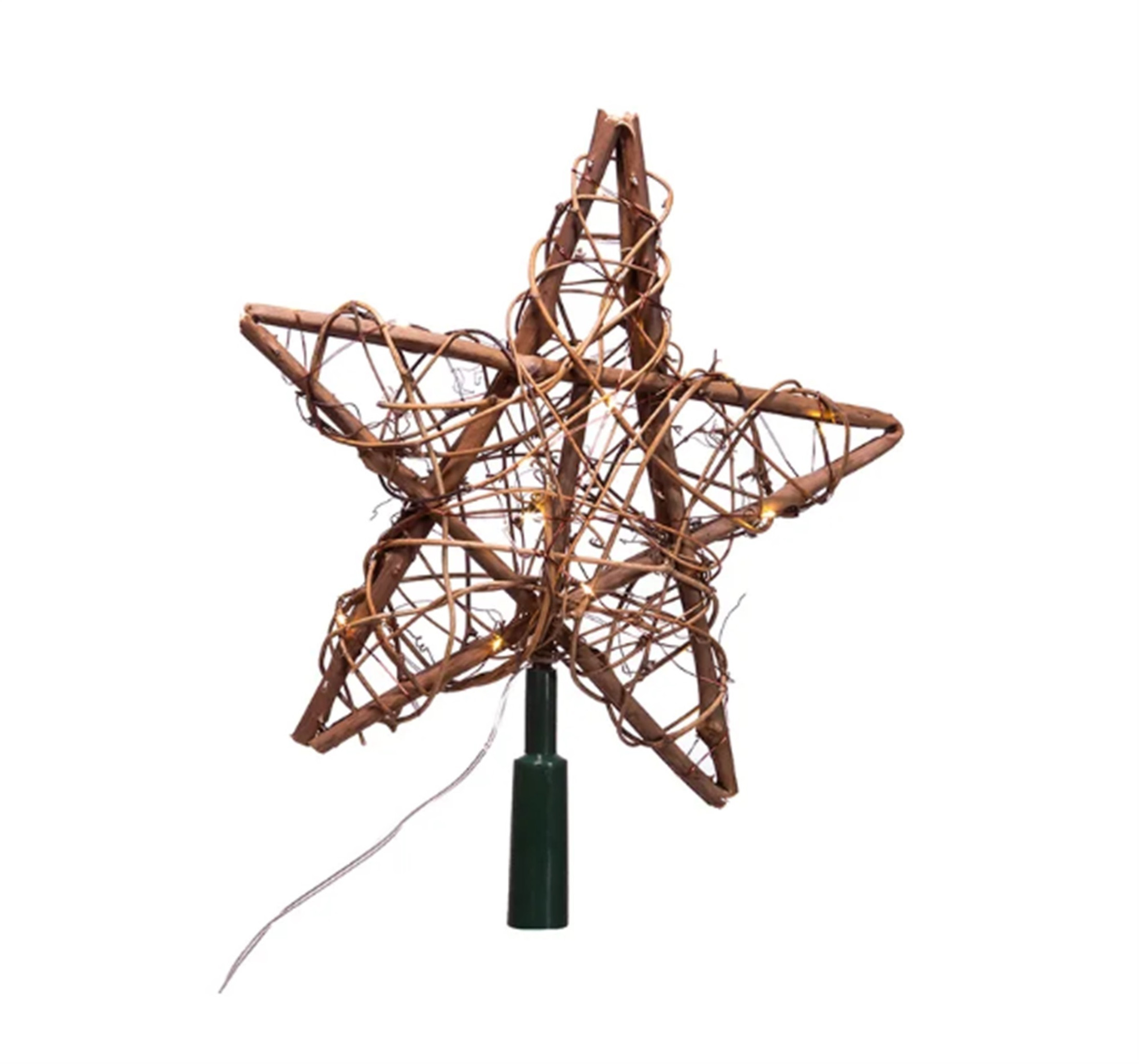 Kurt Adler Natural Rattan Star Treetop with 20 Warm White Fairy LED Lights, 10"
