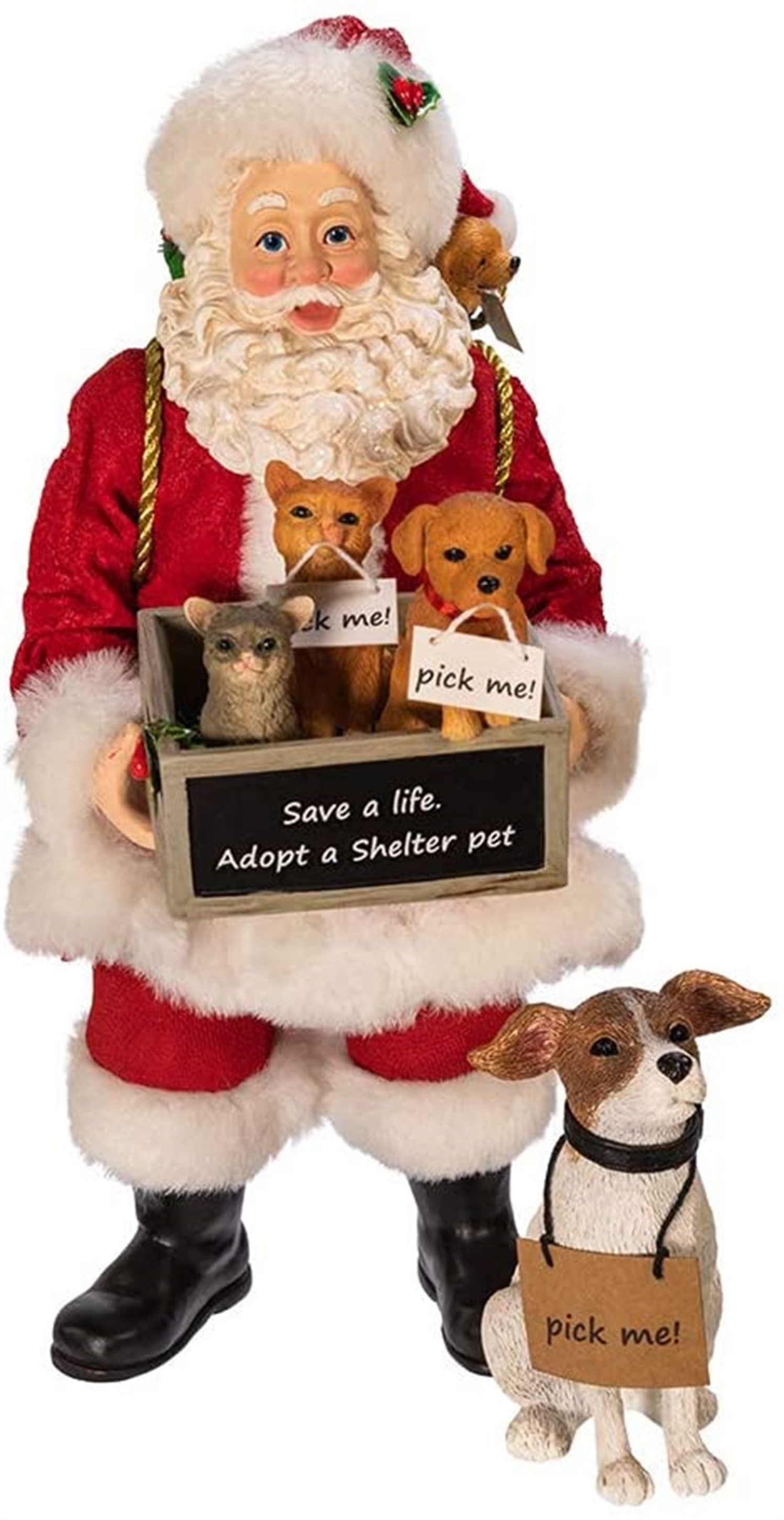 Kurt Adler Fabriche Adopt-A-Pet Santa With Dog, 2-Piece Set, 10.5"