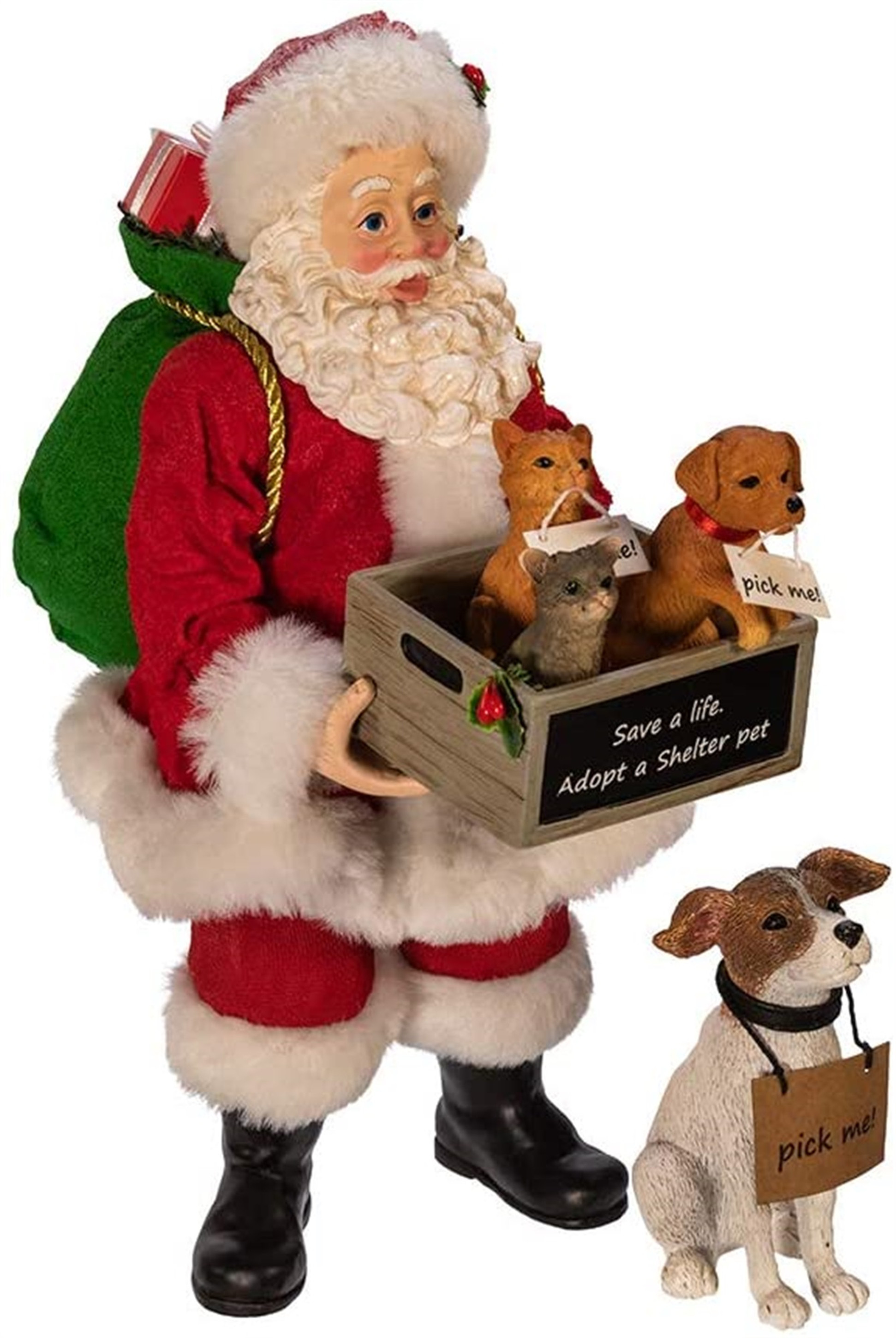 Kurt Adler Fabriche Adopt-A-Pet Santa With Dog, 2-Piece Set, 10.5"