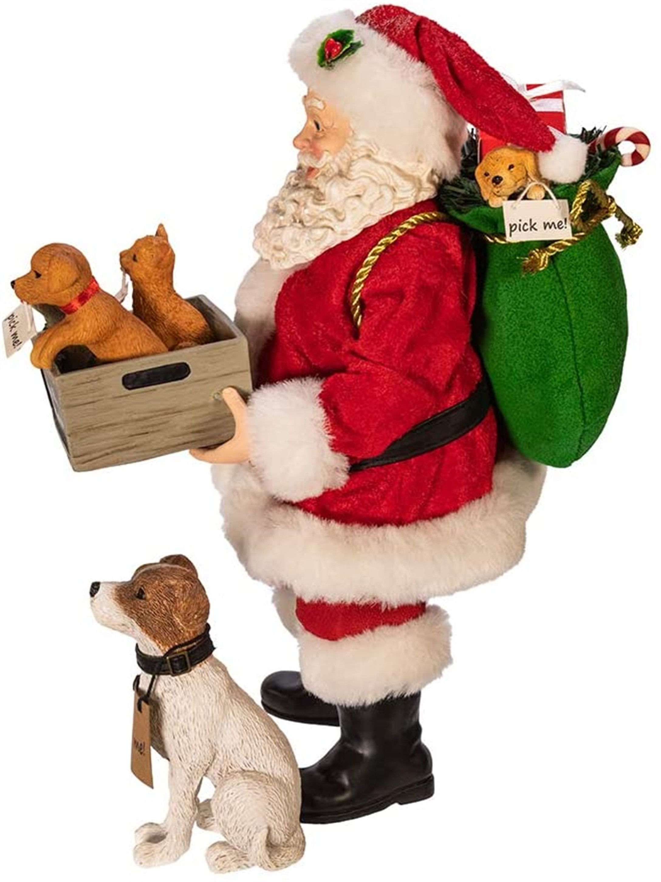 Kurt Adler Fabriche Adopt-A-Pet Santa With Dog, 2-Piece Set, 10.5"