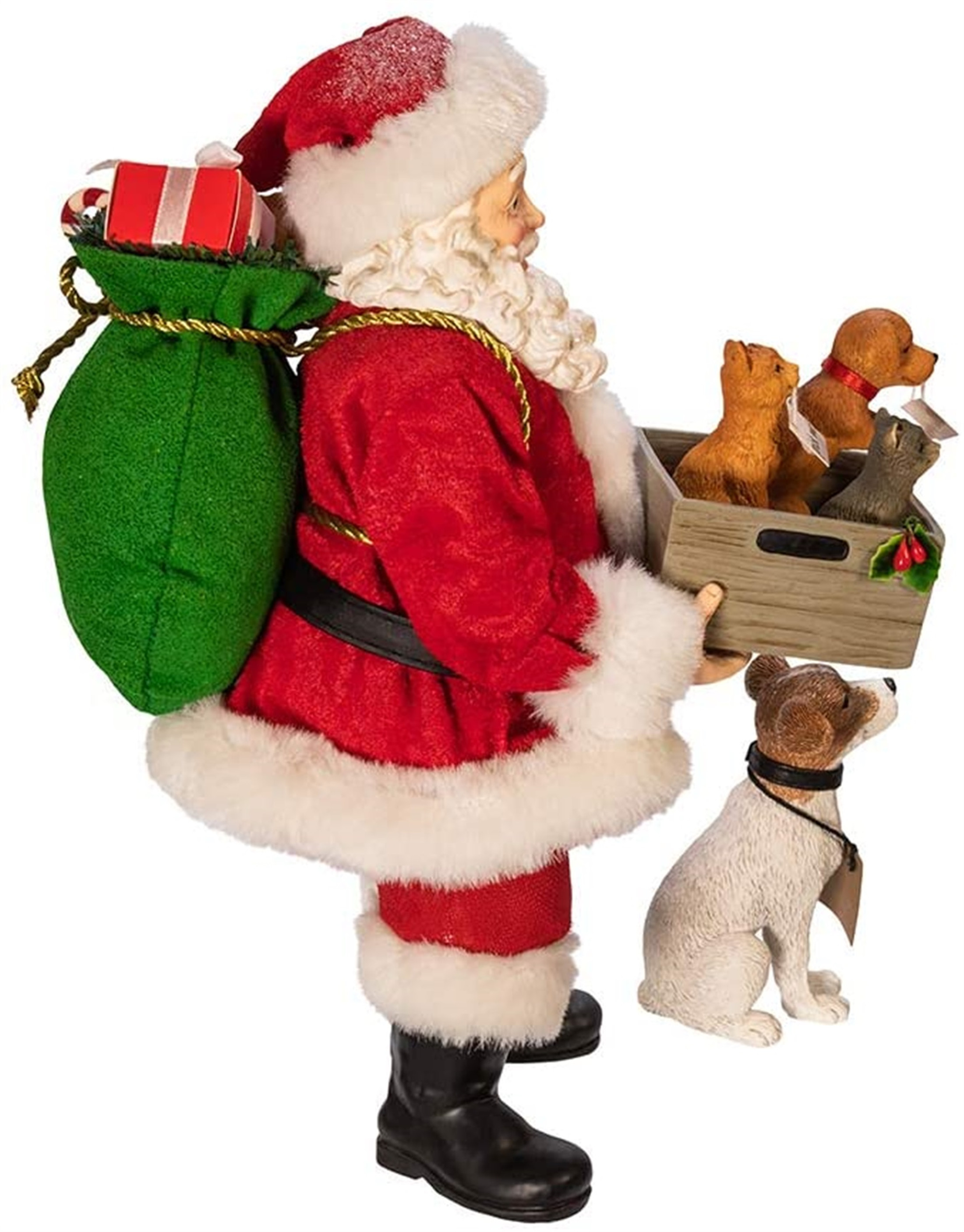 Kurt Adler Fabriche Adopt-A-Pet Santa With Dog, 2-Piece Set, 10.5"