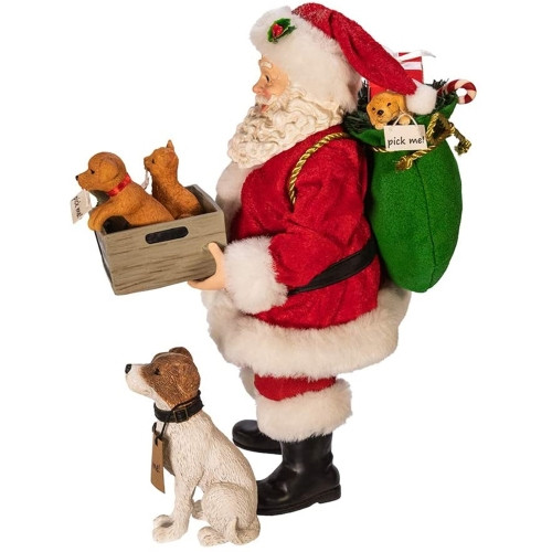 Kurt Adler Fabriche Tabletop Christmas Figurine, Adopt-A-Pet Santa with Dog, 10.5" (2-Piece Set)