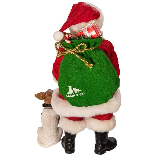 Kurt Adler Fabriche Tabletop Christmas Figurine, Adopt-A-Pet Santa with Dog, 10.5" (2-Piece Set)