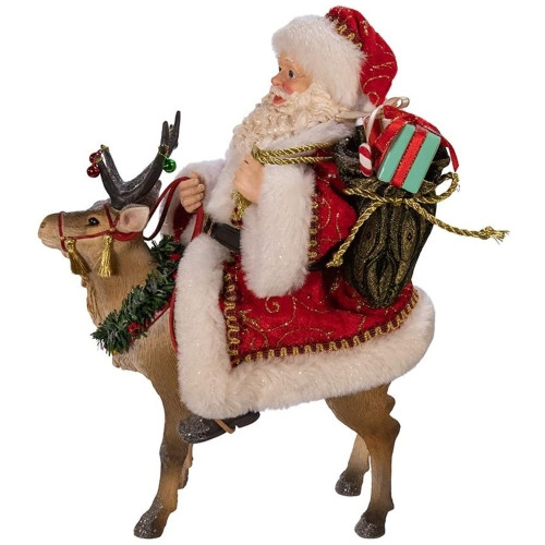 Kurt Adler Fabriche Tabletop Christmas Figurine, Santa On Reindeer, 11.5"
