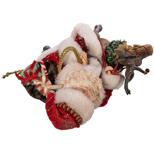 Kurt Adler Fabriche Tabletop Christmas Figurine, Santa On Reindeer, 11.5"