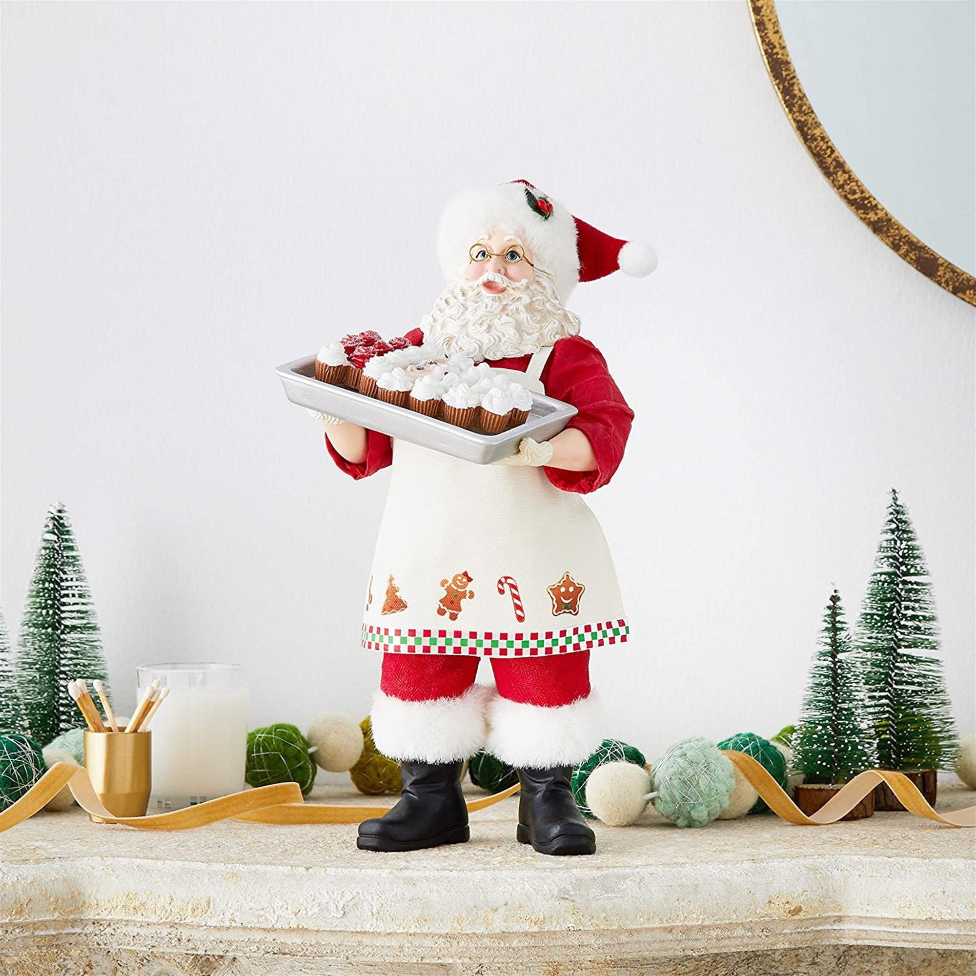 Kurt Adler Fabriche Tray Face Cake Santa Christmas Figurine, 10.5in