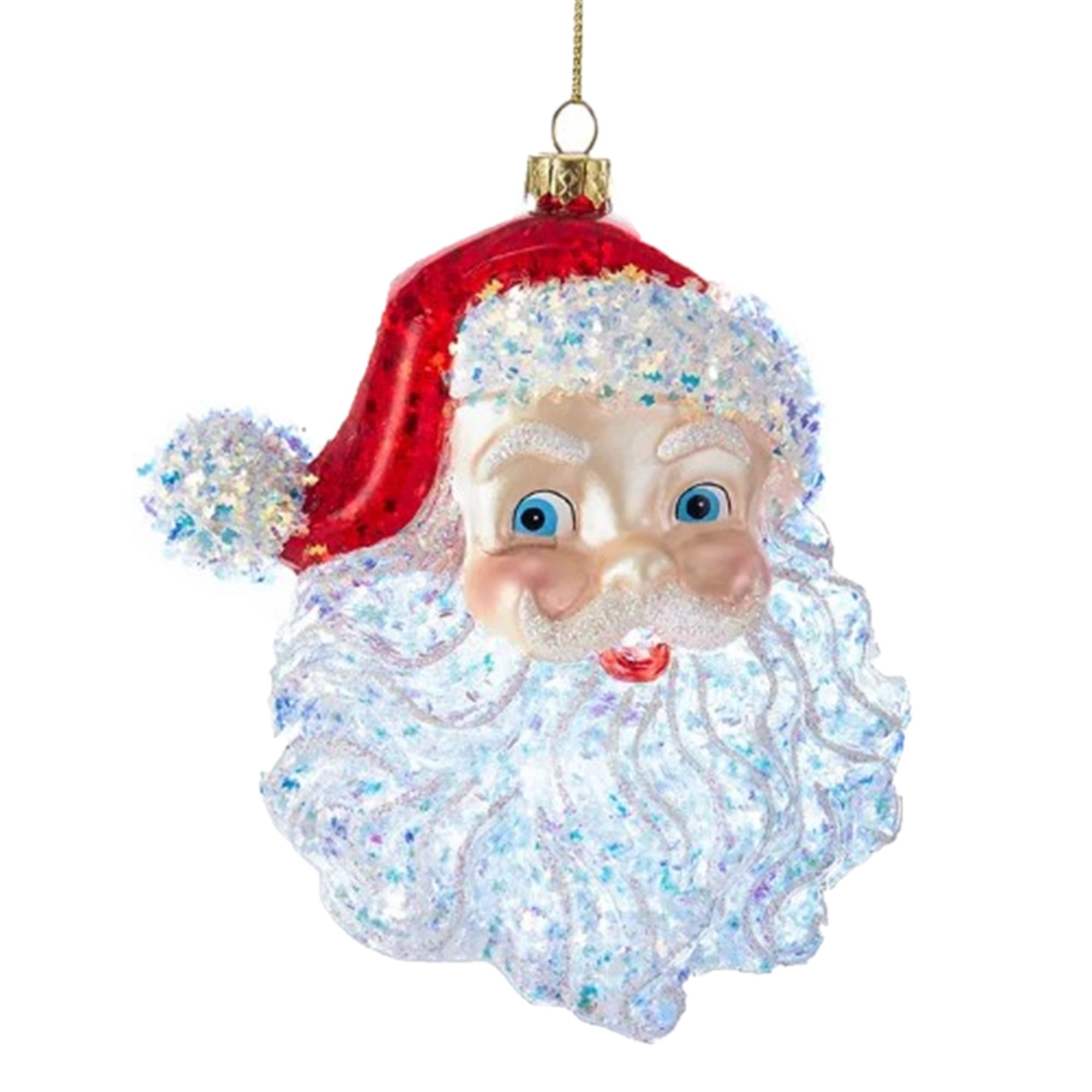 Kurt Adler Glass Ornament for Christmas Tree, Santa Head