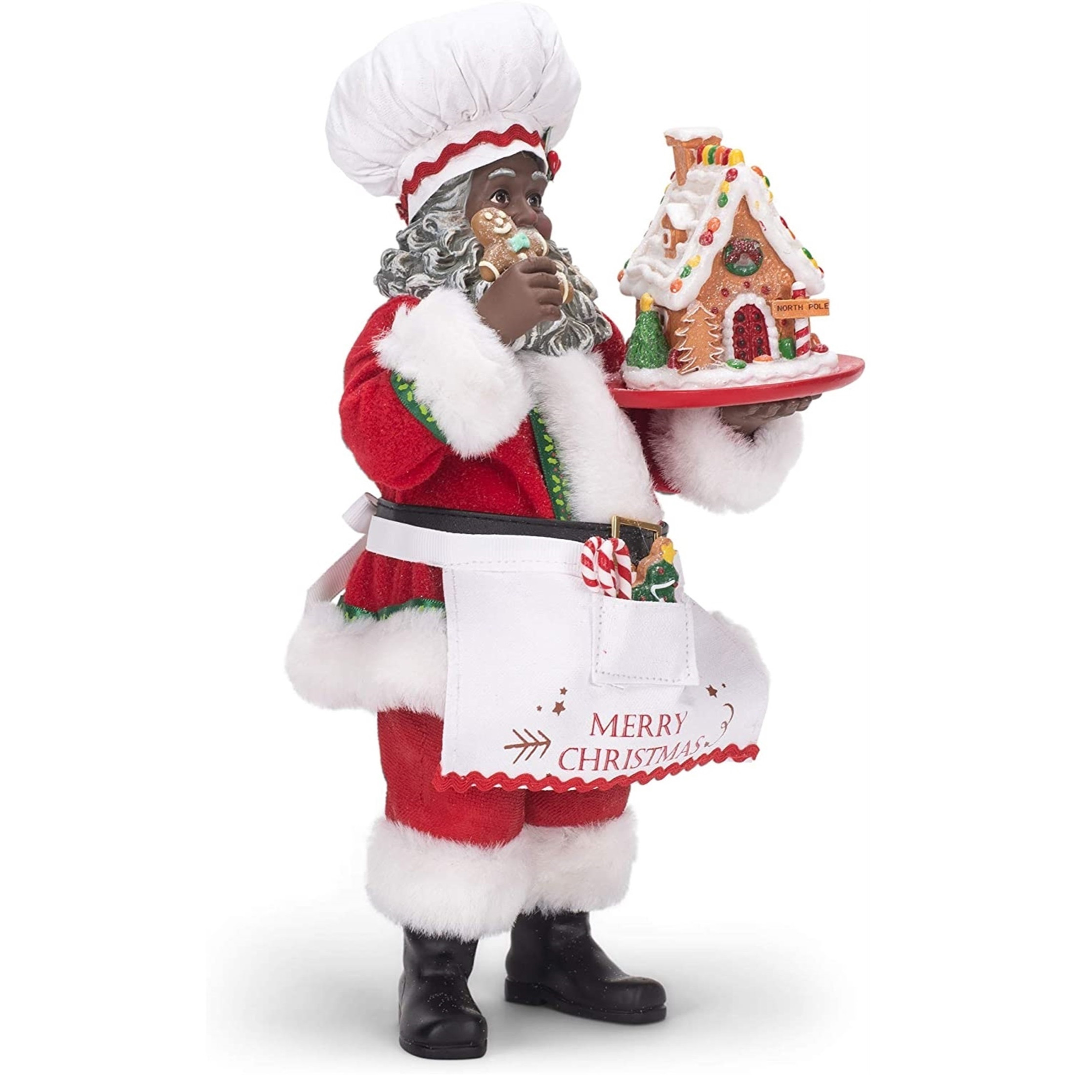 Kurt Adler Fabriche African American Gingerbread Chef Santa, 10.5"