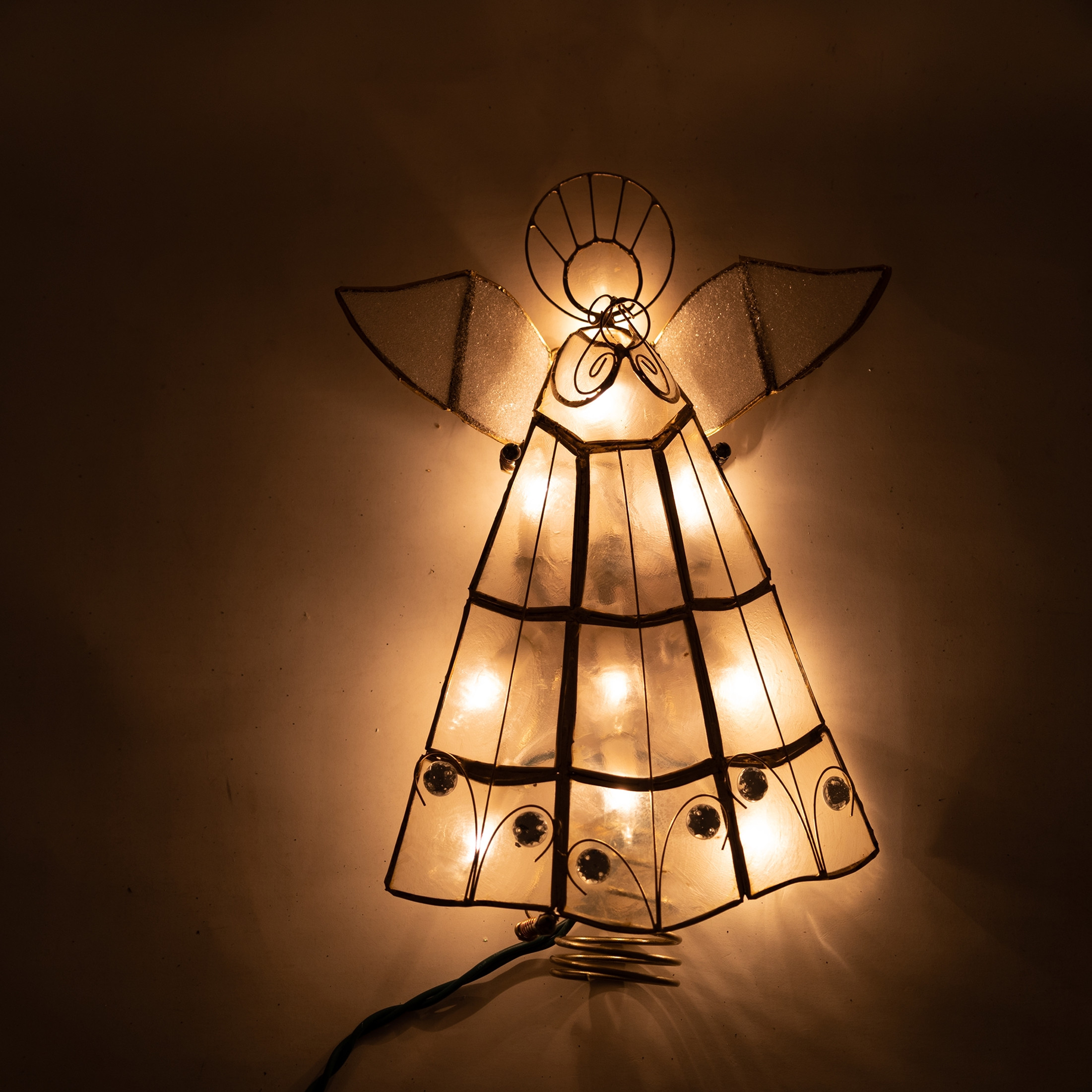 Kurt Adler Capiz Christmas Treetop Angel With Trumpet, Lighted, 10.5"