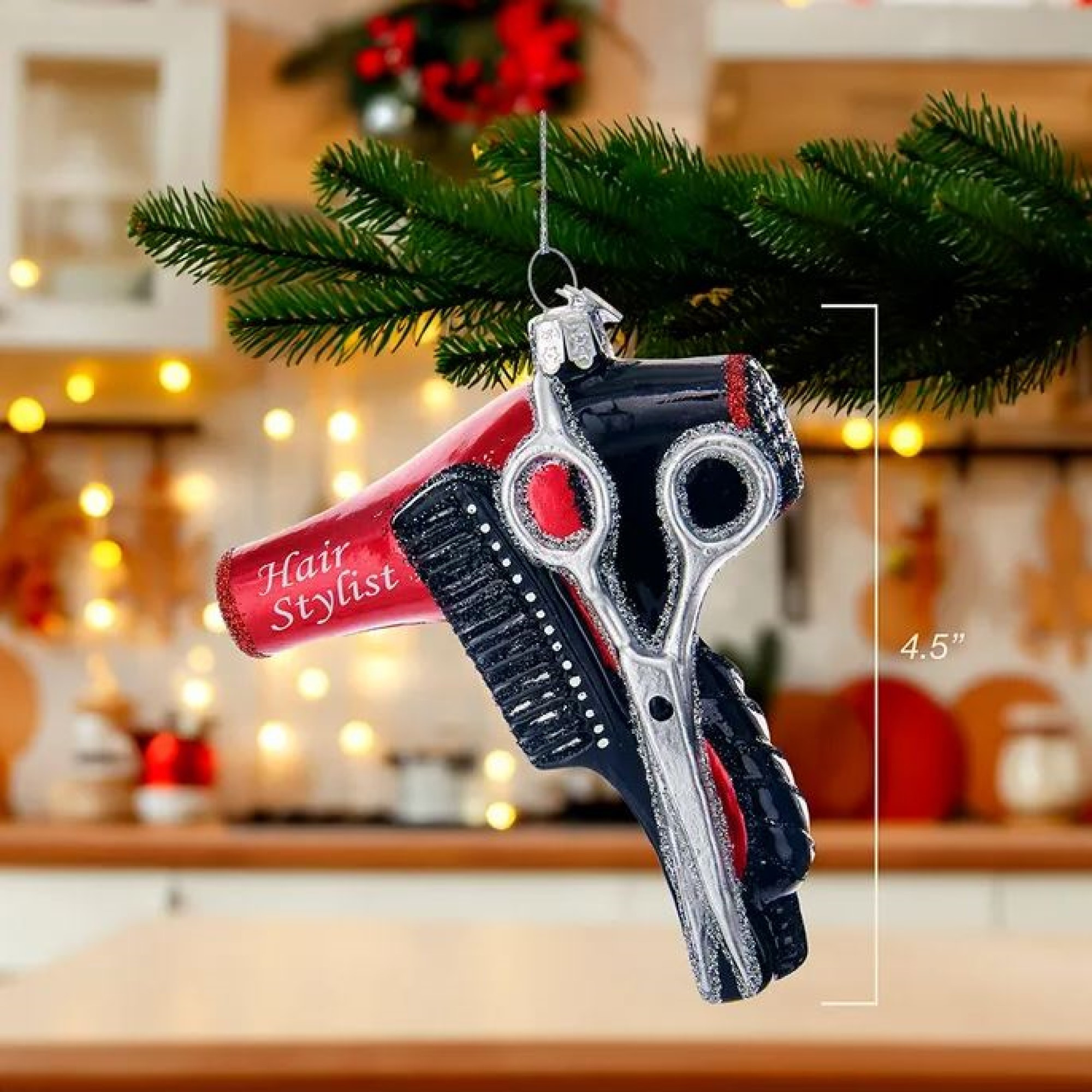 Kurt Adler Noble Gems Glass Ornament for Christmas Tree, Hair Stylist Blow Dryer