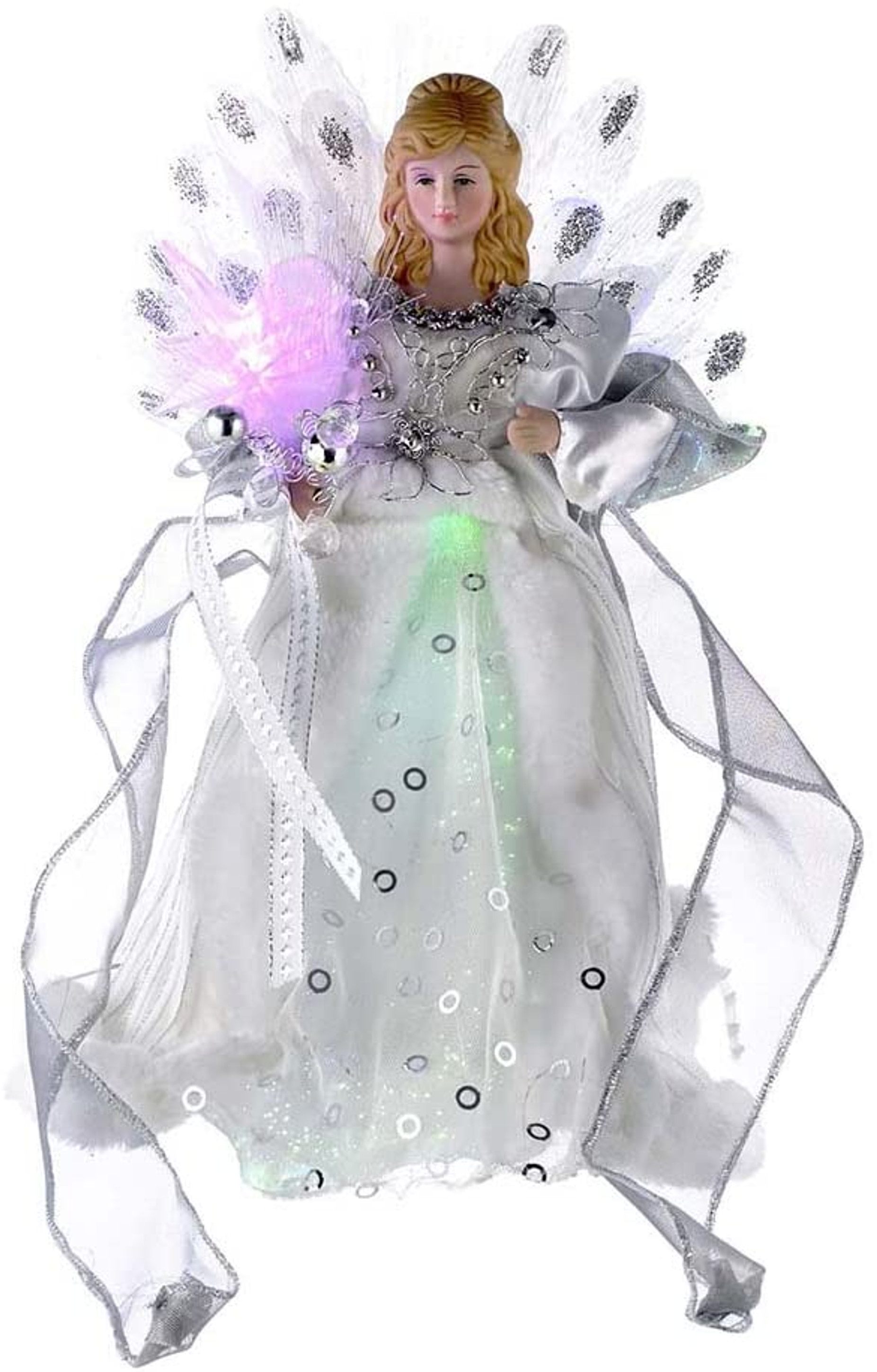 Kurt Adler LED Fiber Optic Angel Figurine, 12-Inch, White and Silver by Kurt Adler