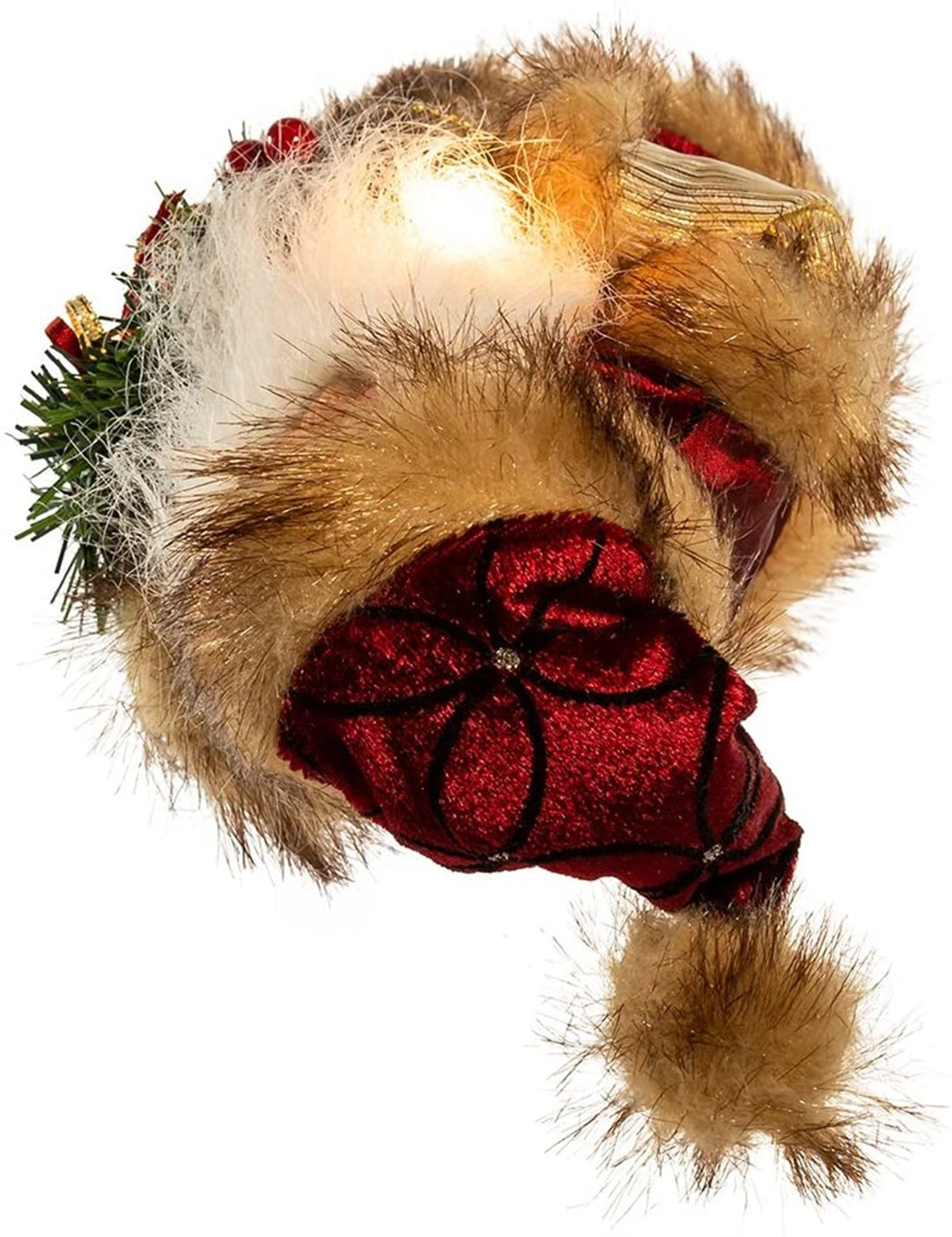 Kurt Adler Burgundy and Brown Santa Lighted Treetop, 10"