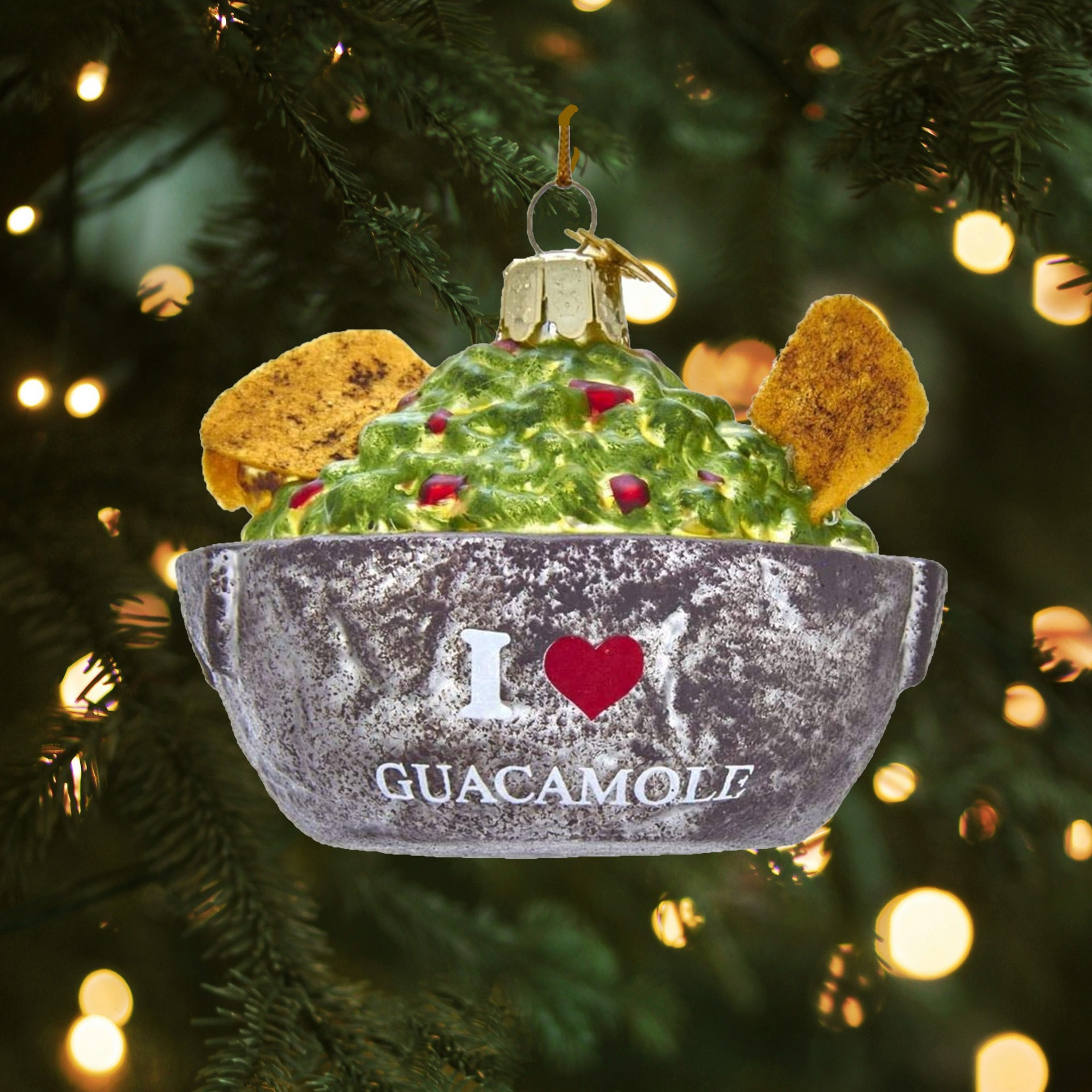 Kurt Adler Noble Gems Glass Ornament for Christmas Tree, "I Love Guacamole" Bowl