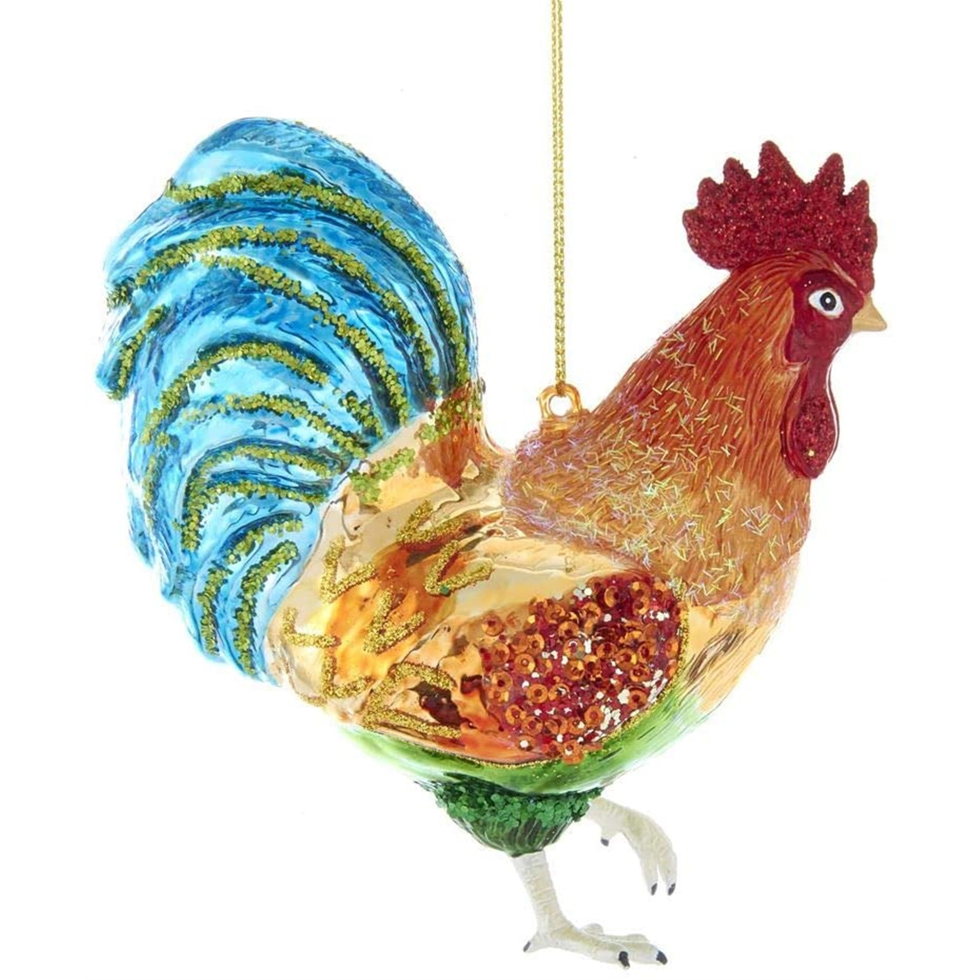 Kurt Adler Noble Gems Glass Ornament for Christmas Tree, Vibrant Rooster