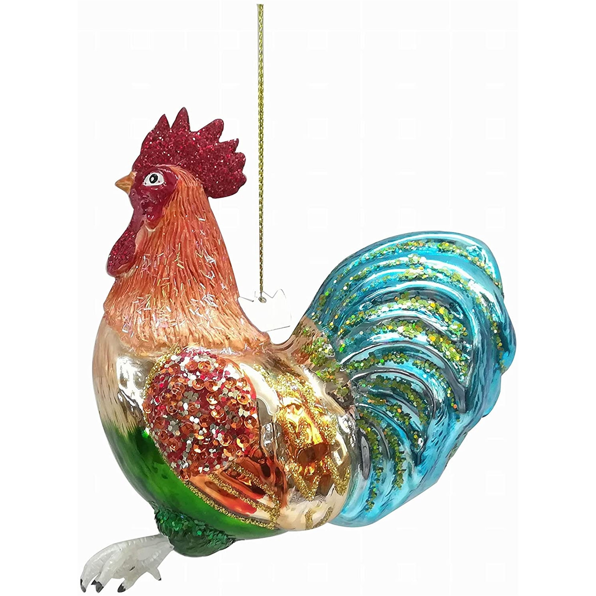 Kurt Adler Noble Gems Glass Ornament for Christmas Tree, Vibrant Rooster
