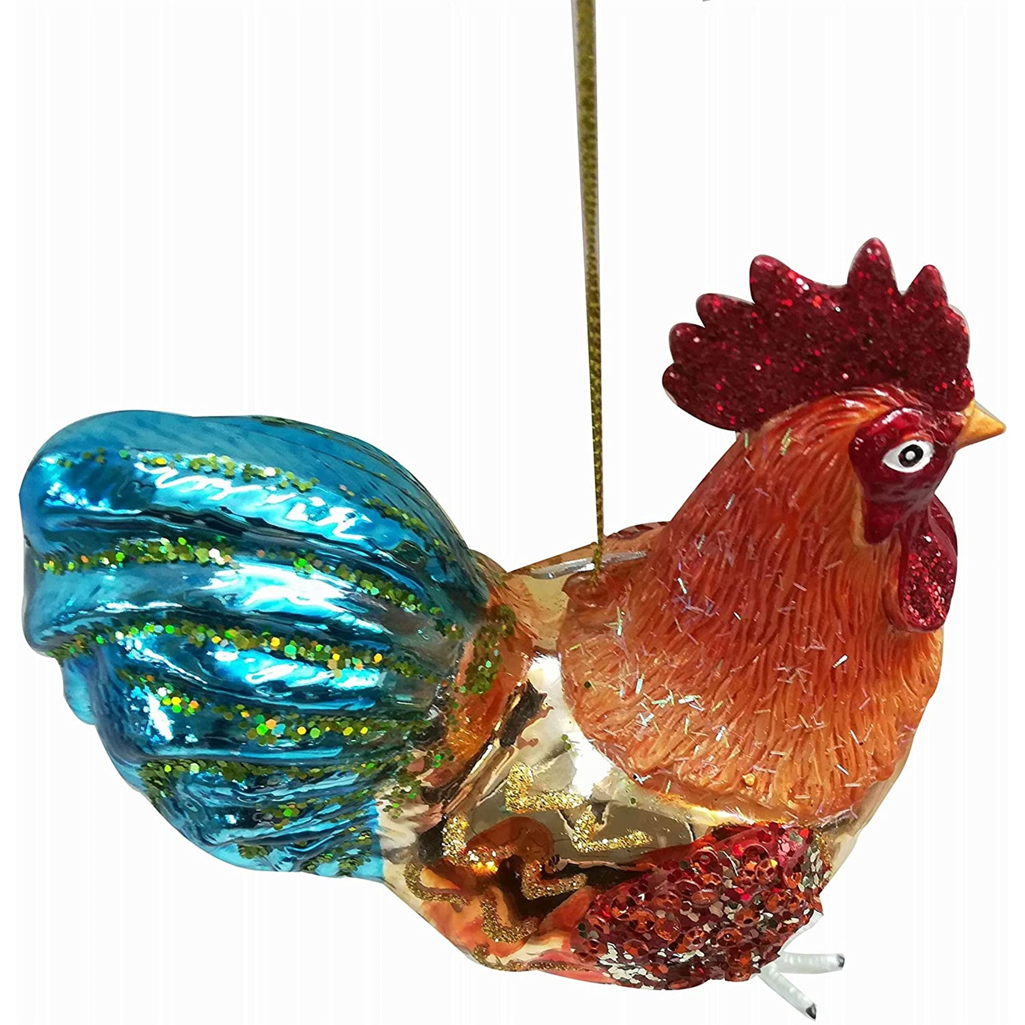 Kurt Adler Noble Gems Glass Ornament for Christmas Tree, Vibrant Rooster