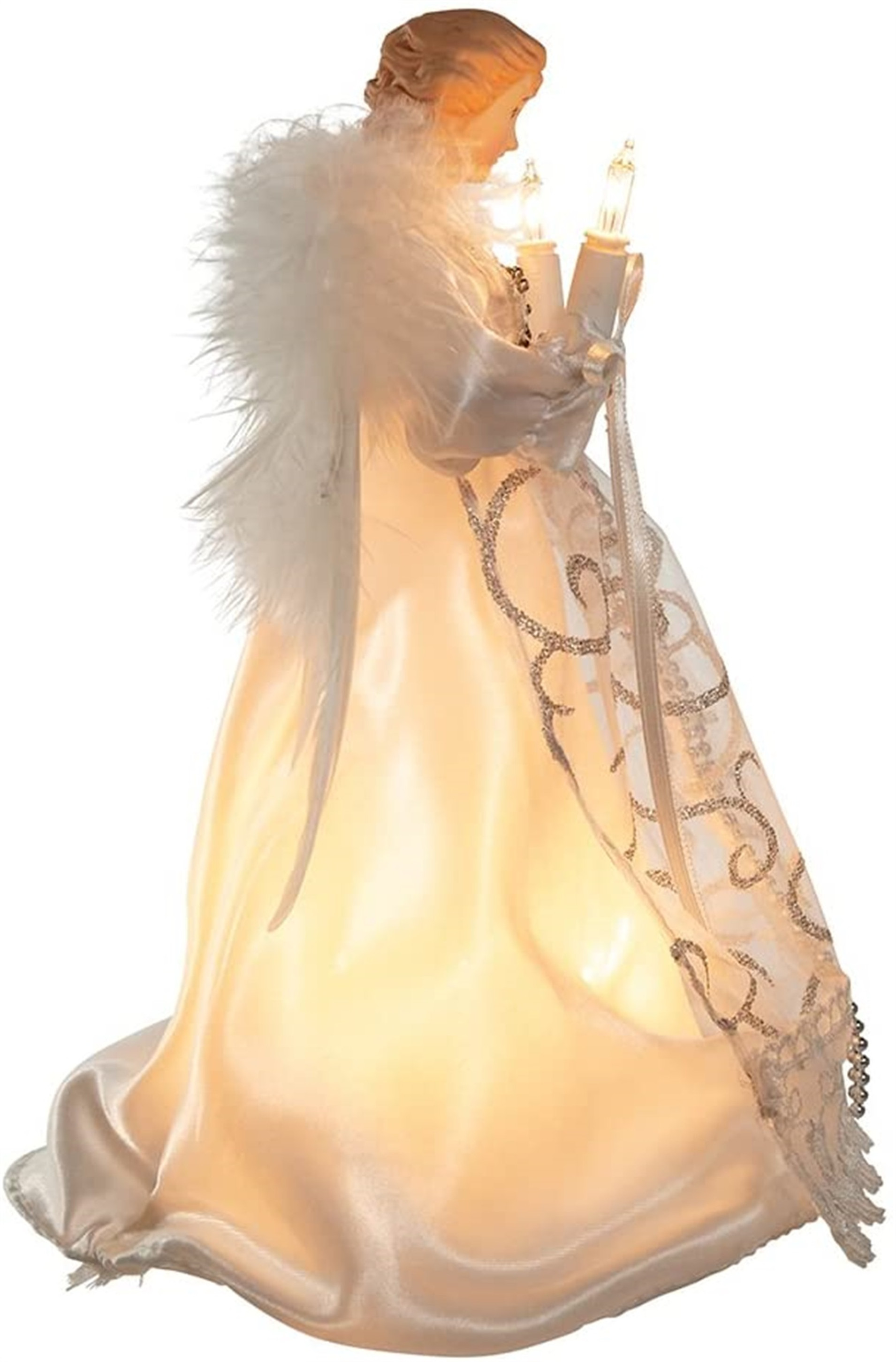 Kurt Adler White and Silver Angel Lighted Treetop, 9"