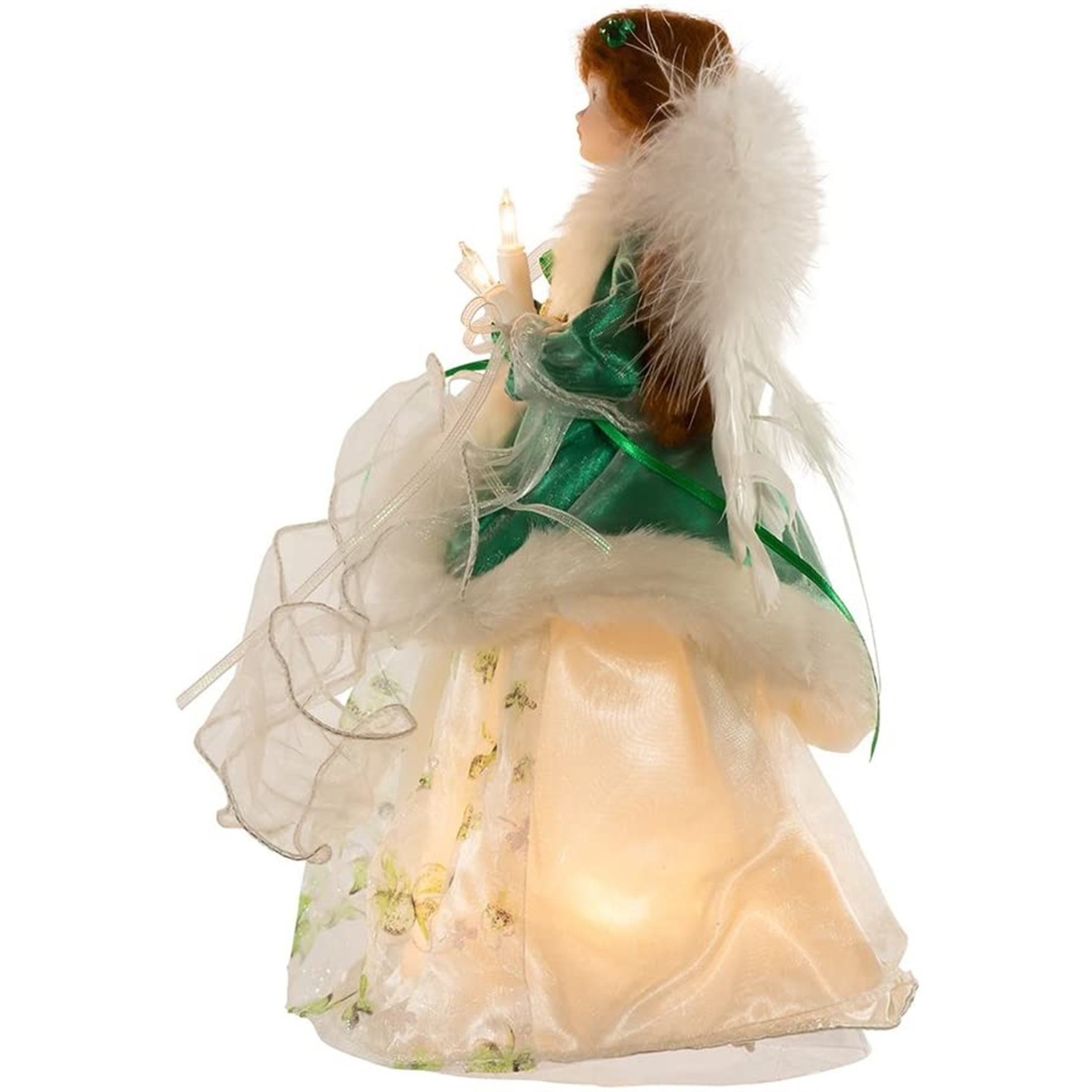 Kurt Adler 10-Light Treetop, Irish Angel in Ivory Shamrock Gown & Green Velvet Coat, 12" Kurt Adler 10-Light Treetop, Irish Angel in Ivory Shamrock Gown & Green Velvet Coat, 12"