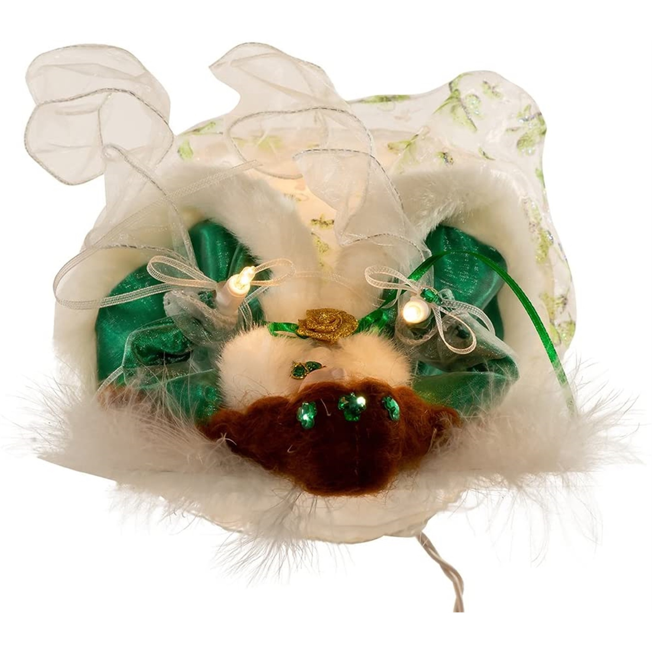 Kurt Adler 10-Light Treetop, Irish Angel in Ivory Shamrock Gown & Green Velvet Coat, 12" Kurt Adler 10-Light Treetop, Irish Angel in Ivory Shamrock Gown & Green Velvet Coat, 12"