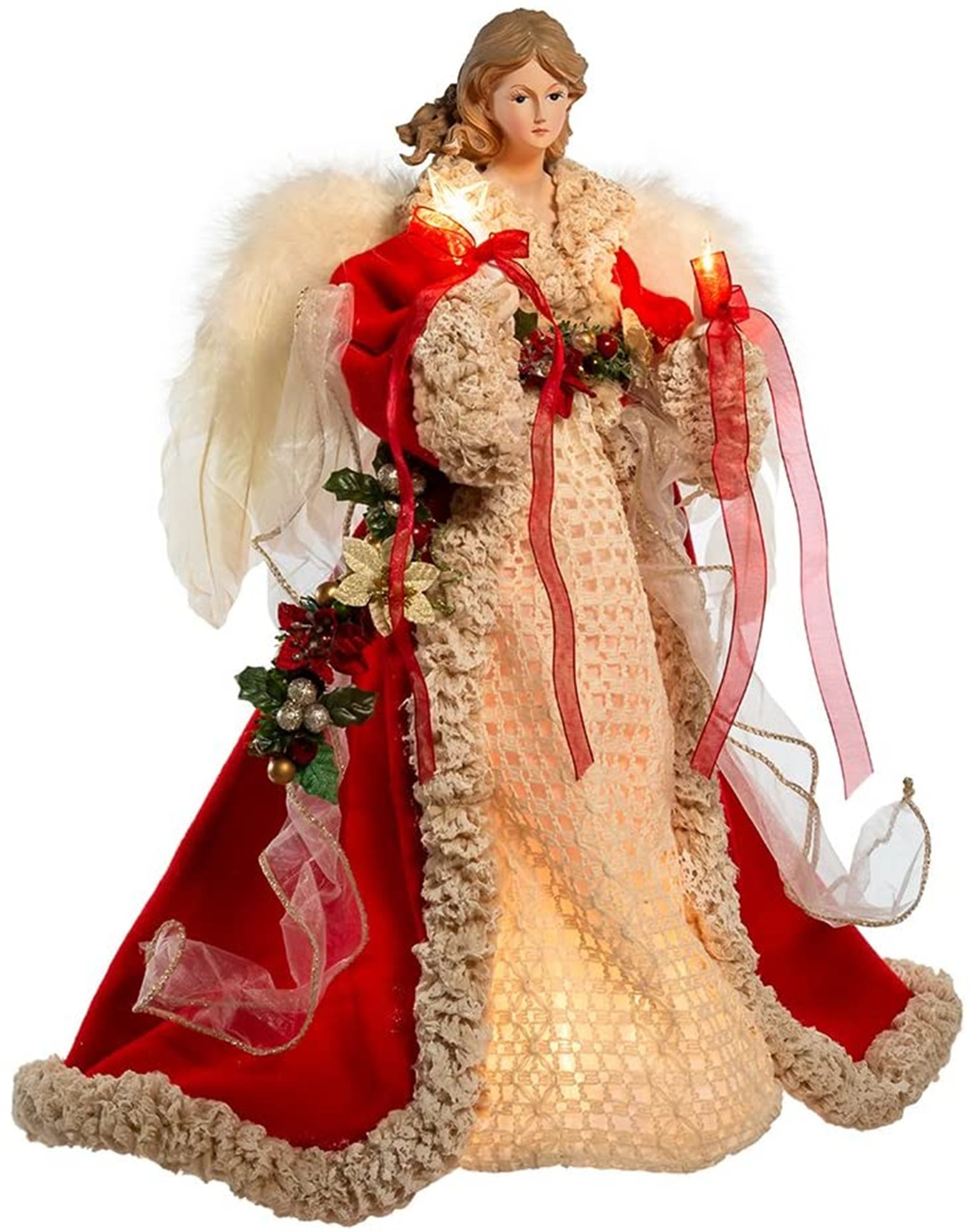 Kurt Adler 10-light Red and Ivory Angel Lighted Treetop, 16"