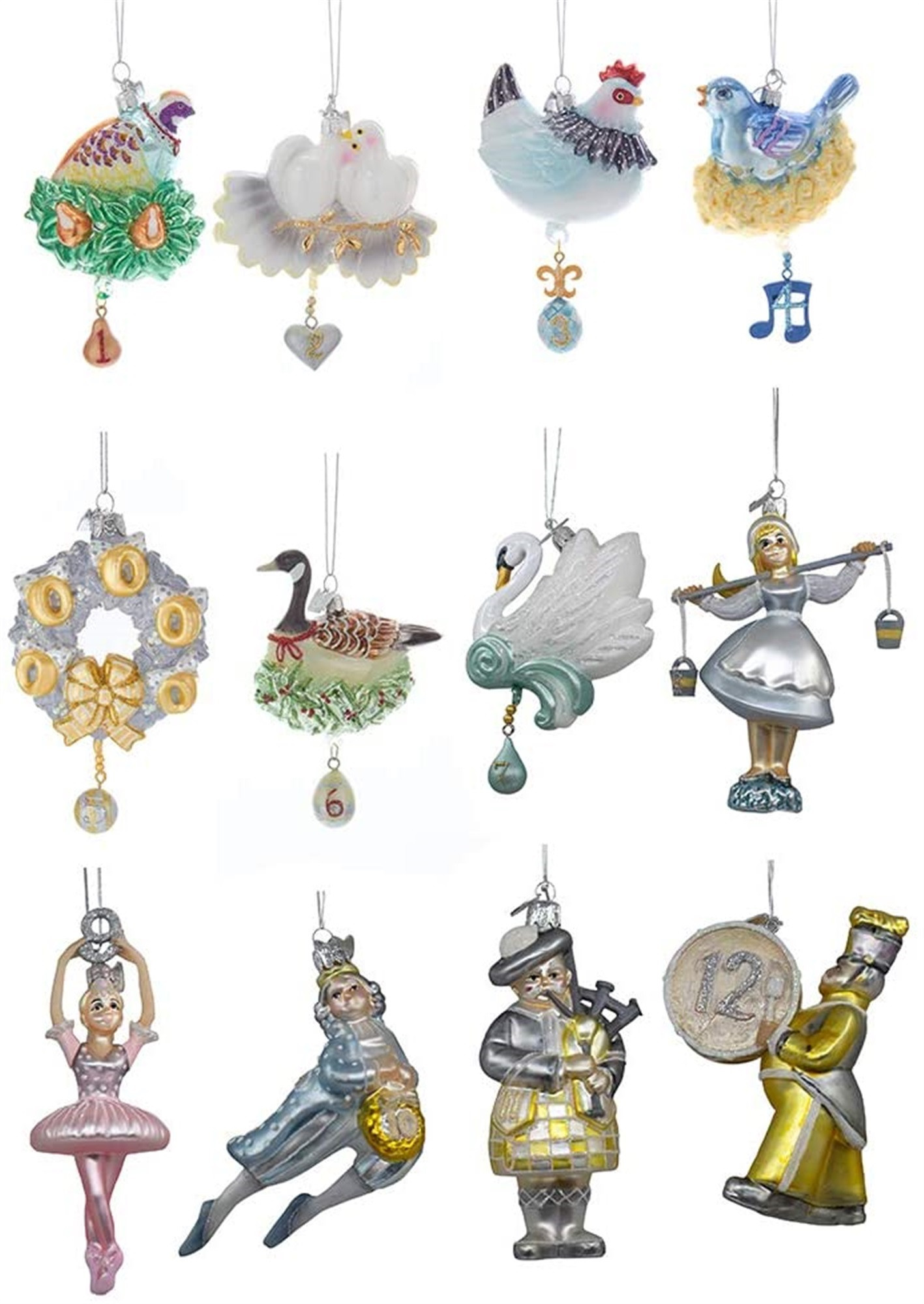 Kurt Adler Noble Gems Twelve Days Of Christmas Ornaments, 12-Piece Box Set