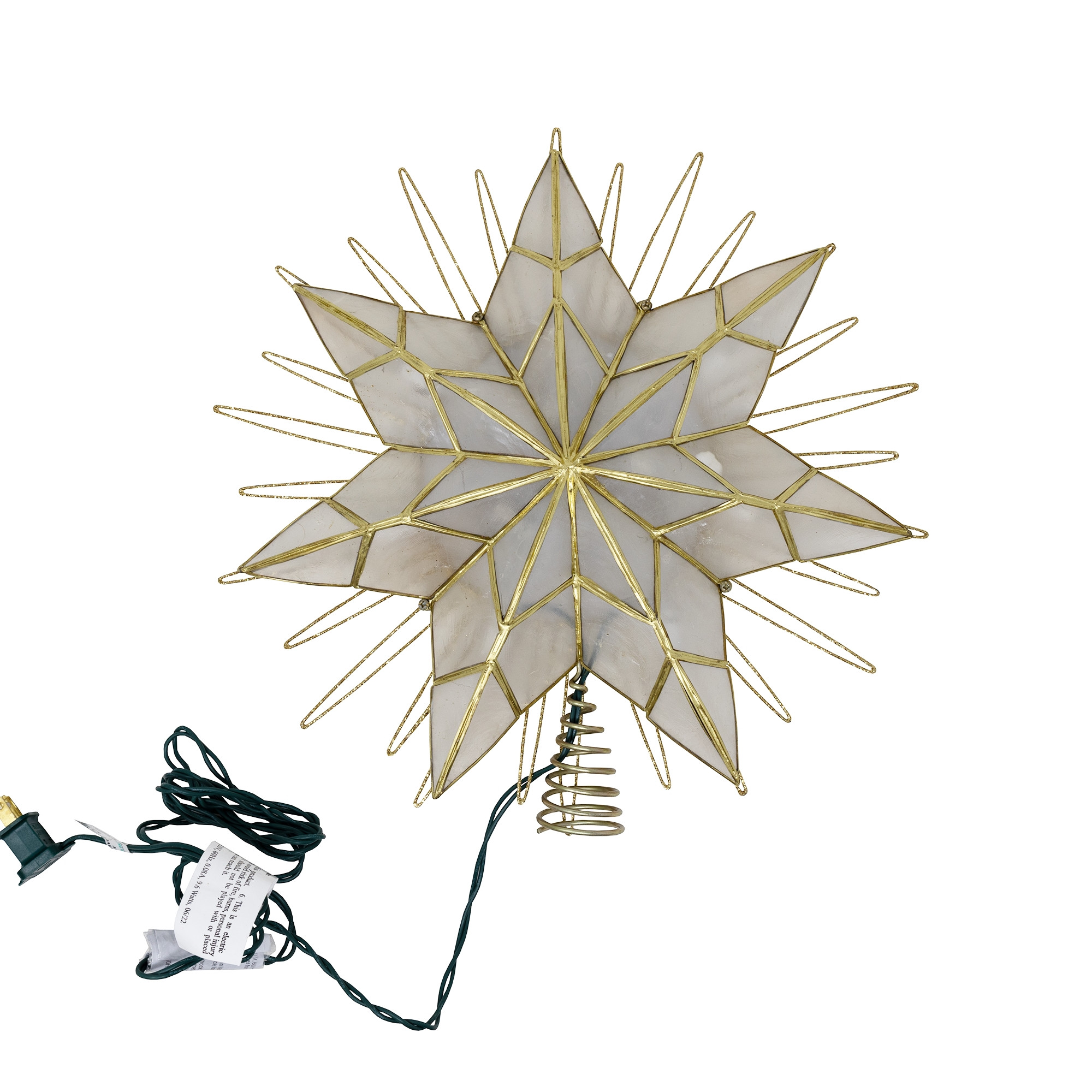 Kurt Adler 7-Point Natural Capiz Star Lighted Treetop, 14