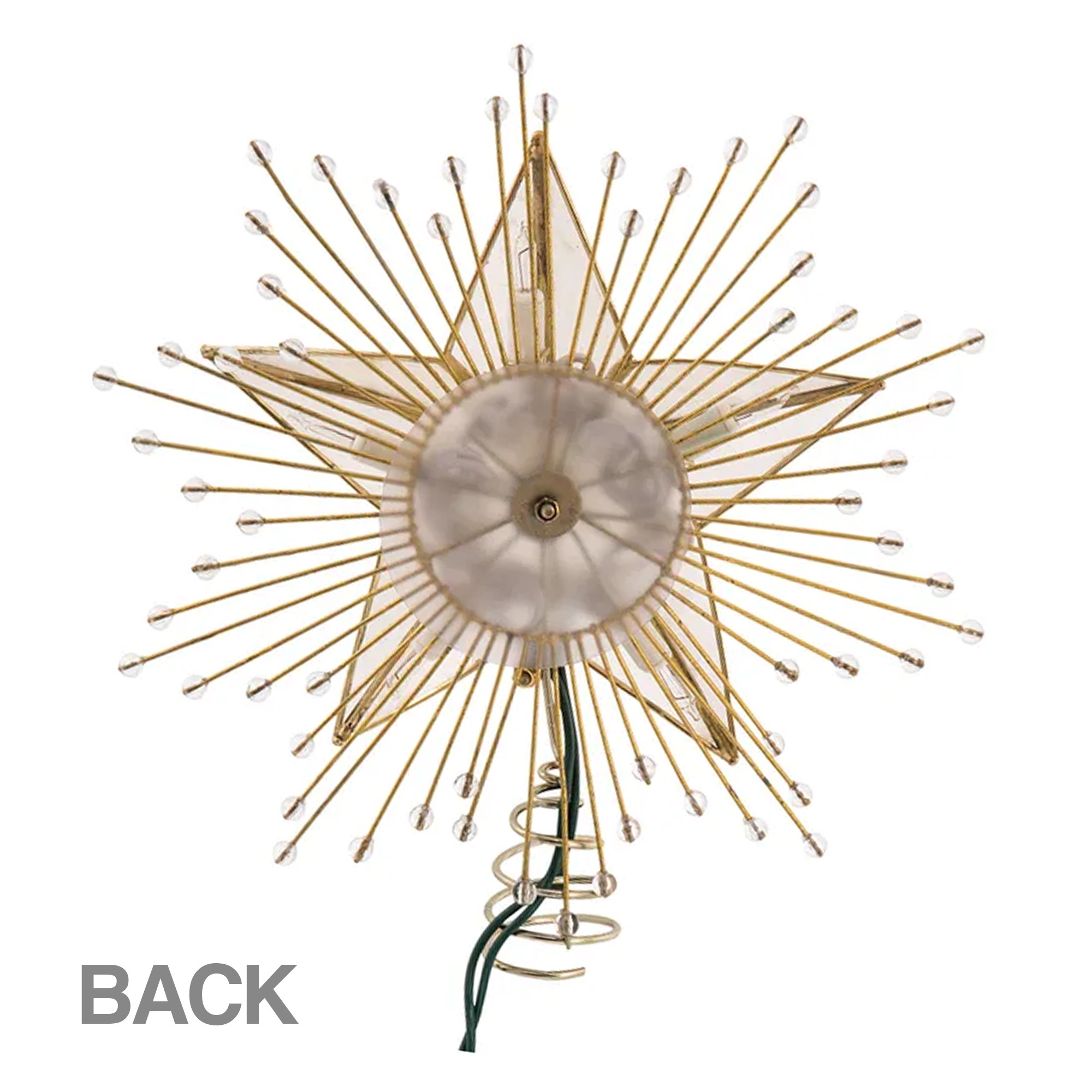 Kurt Adler 5-Point Capiz Star With Rays and Beads Lighted Treetop, 10"