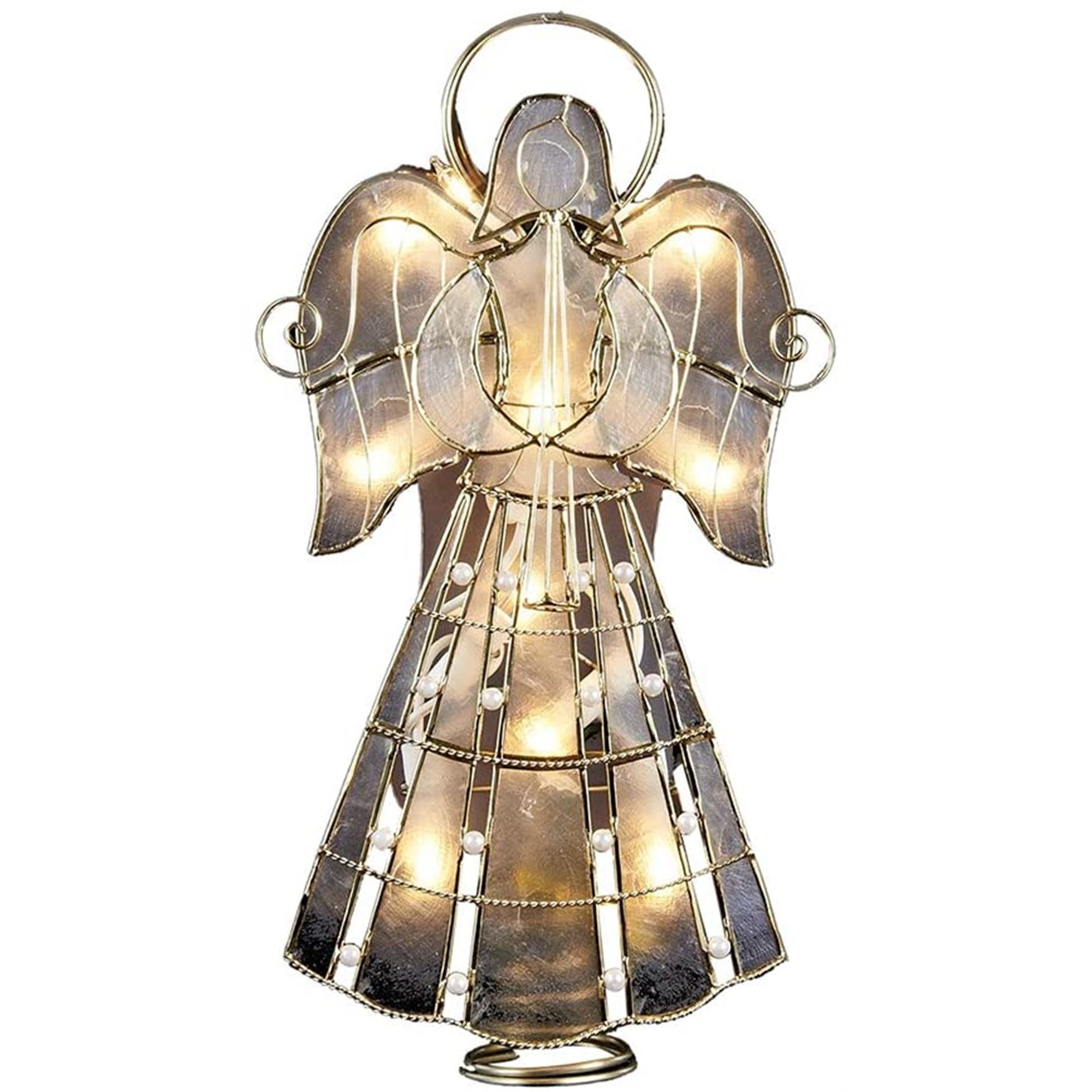 Kurt Adler 10-light Capiz Angel with Vines & Pearls Lighted Treetop, 10"