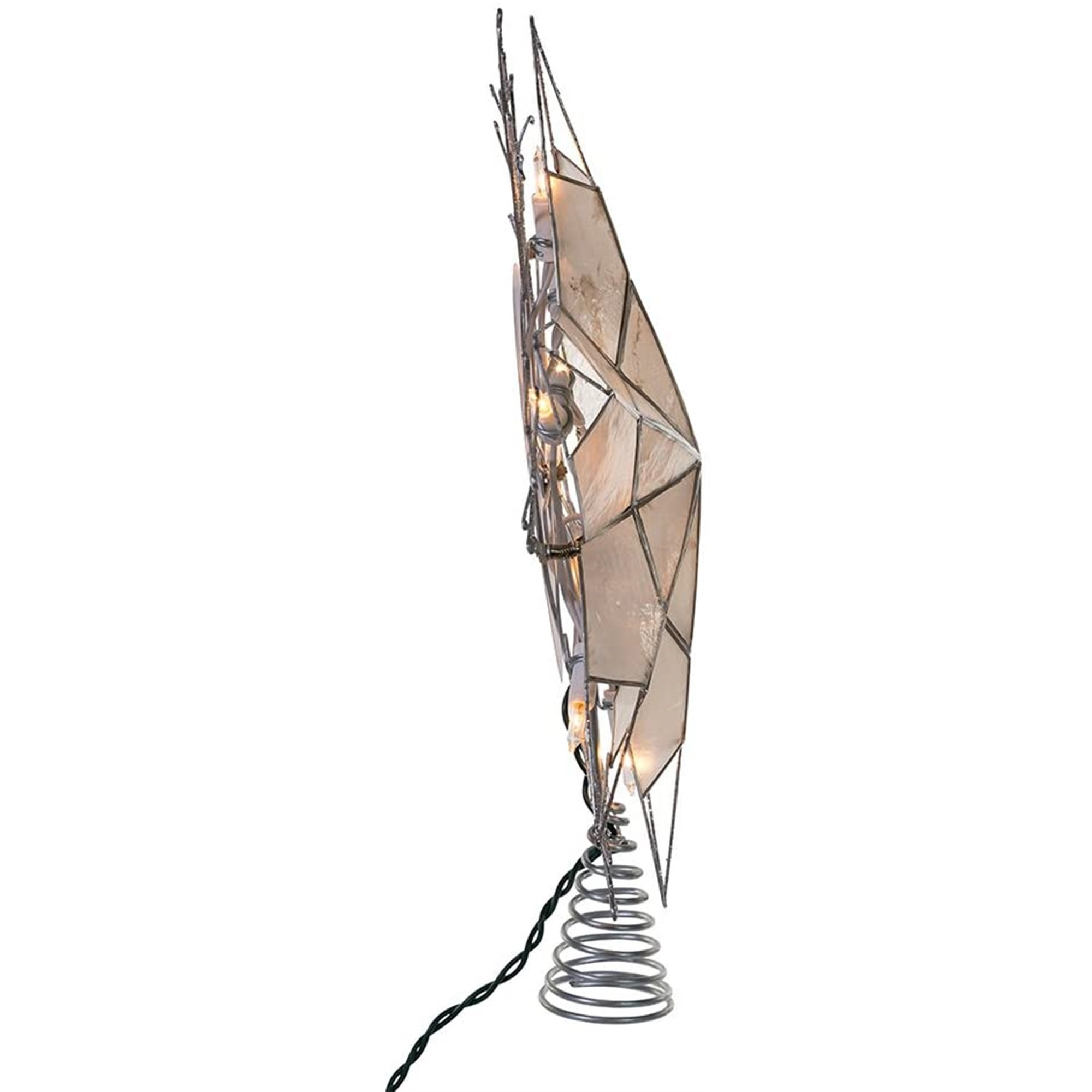 Kurt Adler Nickle Plated 6-Point Silver Glitter Capiz Star Tree Topper, 14"