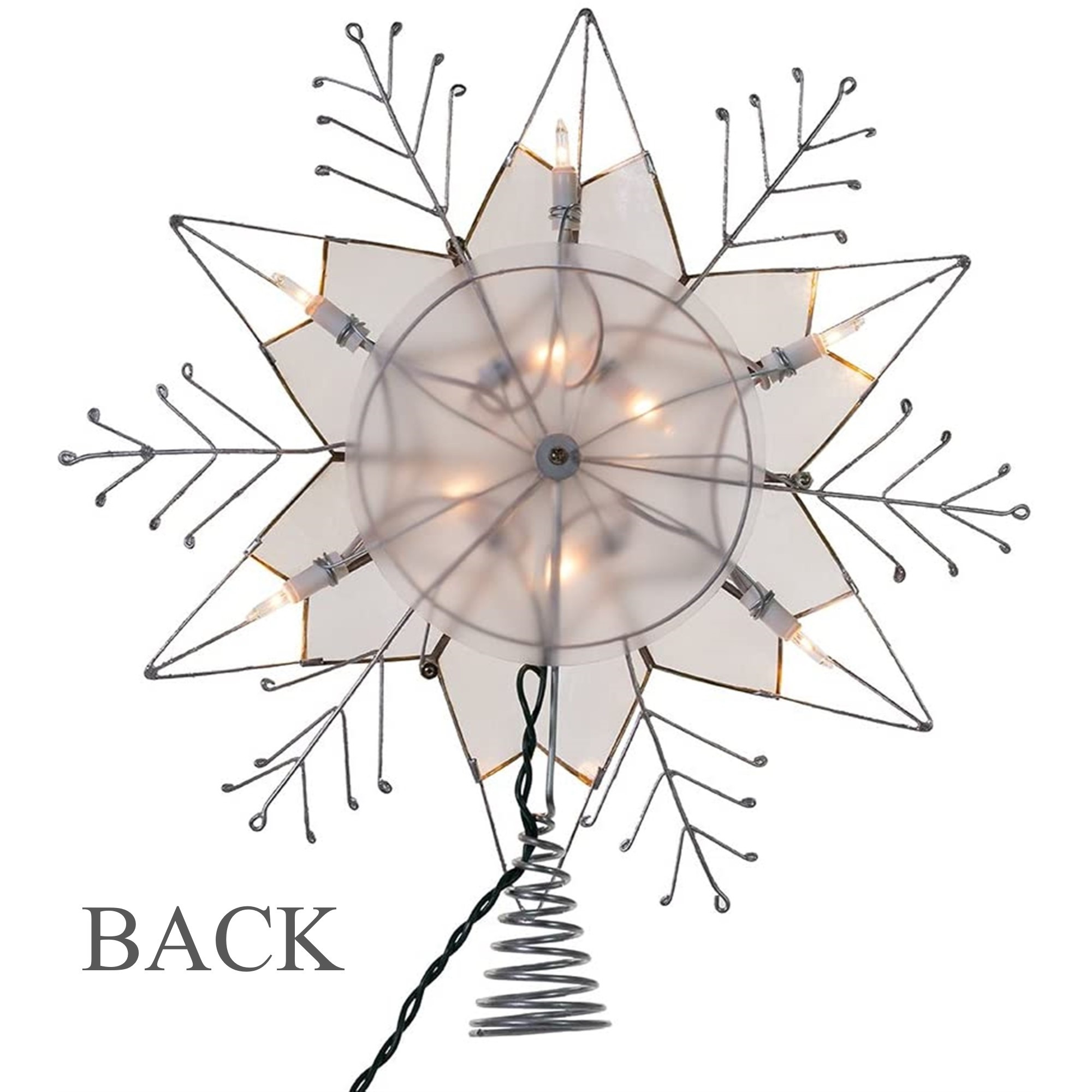 Kurt Adler Nickle Plated 6-Point Silver Glitter Capiz Star Tree Topper, 14"