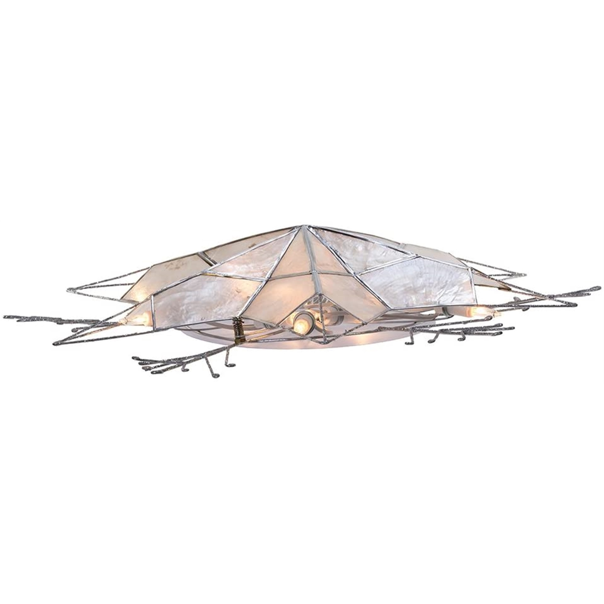 Kurt Adler Nickle Plated 6-Point Silver Glitter Capiz Star Tree Topper, 14"