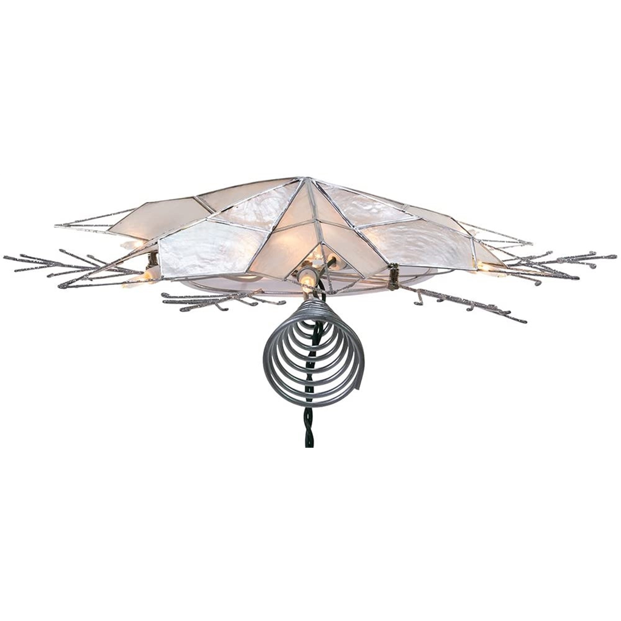 Kurt Adler Nickle Plated 6-Point Silver Glitter Capiz Star Tree Topper, 14"