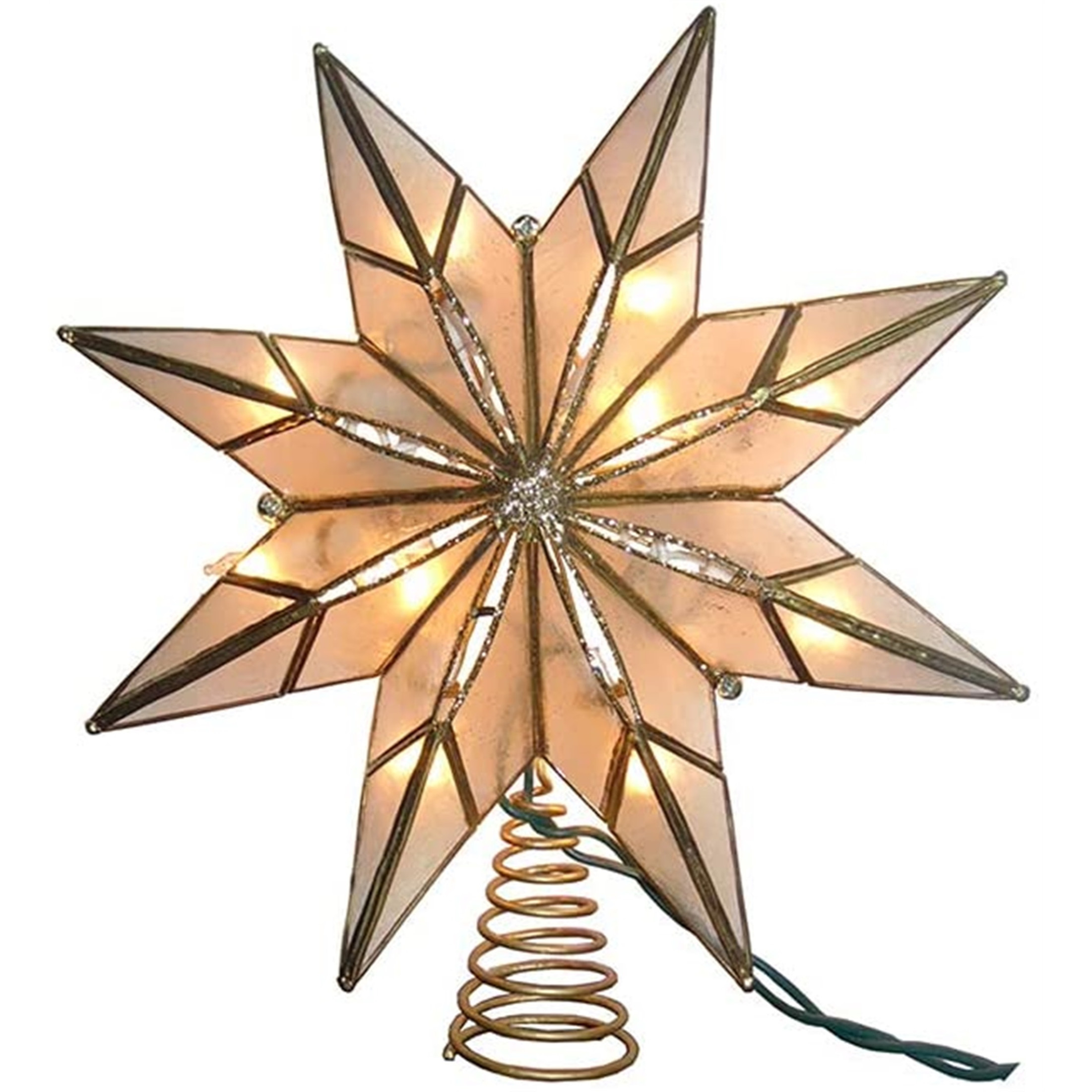 Kurt Adler 10-Light 8-Point Capiz Star Treetop, Gold &  White, 9.5"