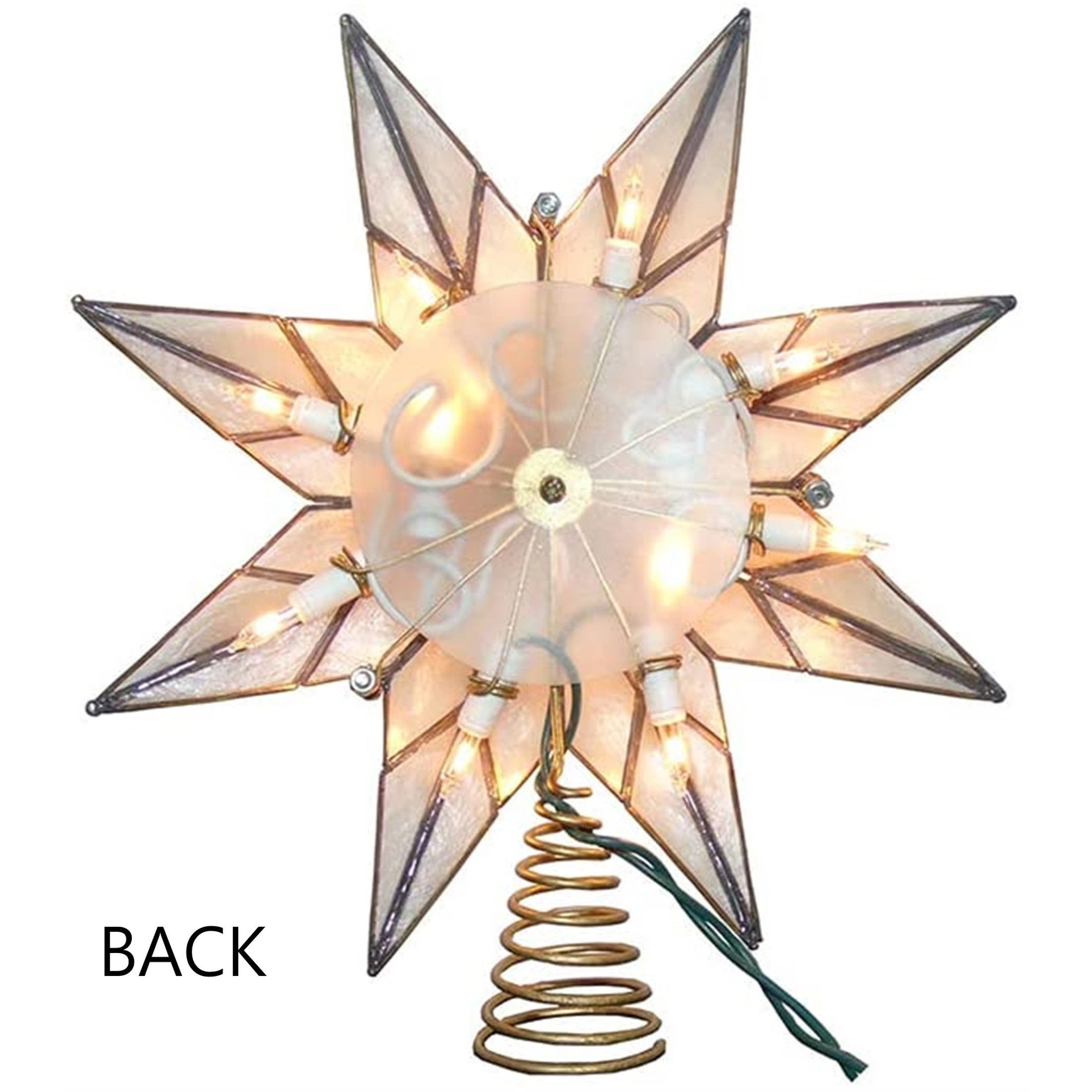 Kurt Adler 10-Light 8-Point Capiz Star Treetop, Gold &  White, 9.5"