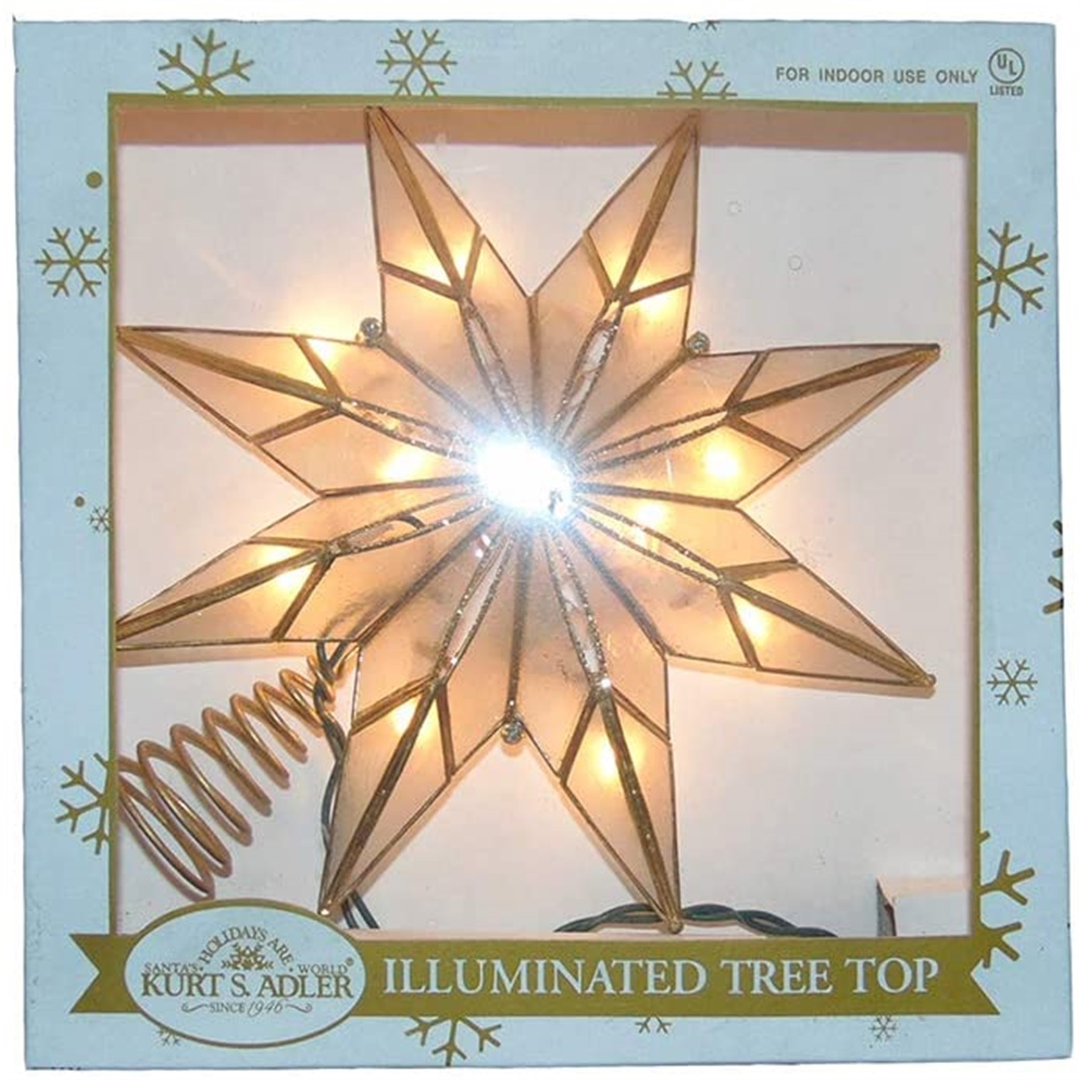 Kurt Adler 10-Light 8-Point Capiz Star Treetop, Gold &  White, 9.5"