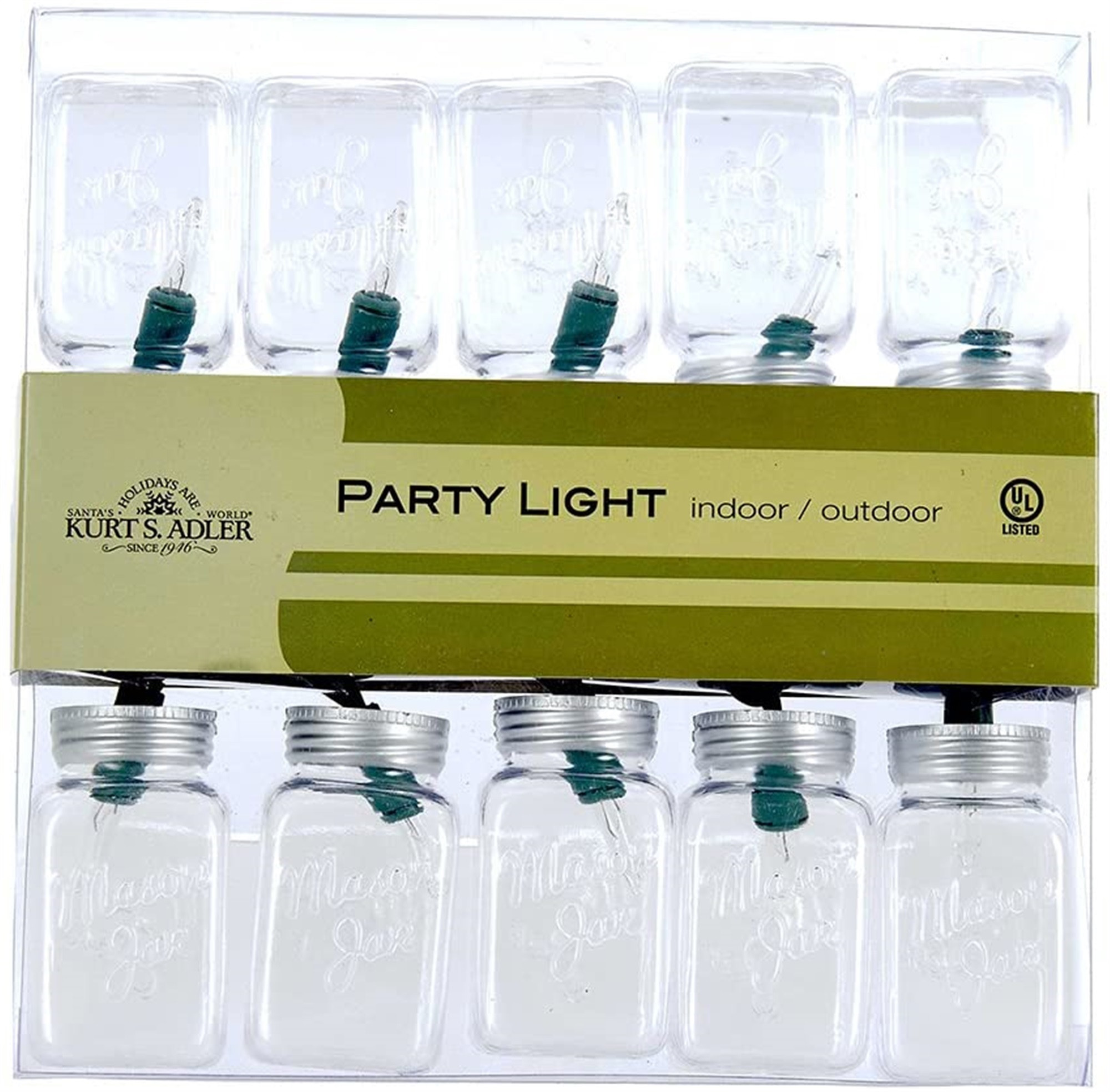 Kurt Adler Indoor Outdoor Novelty String 10- Light Set, Mason Jars, 10ft