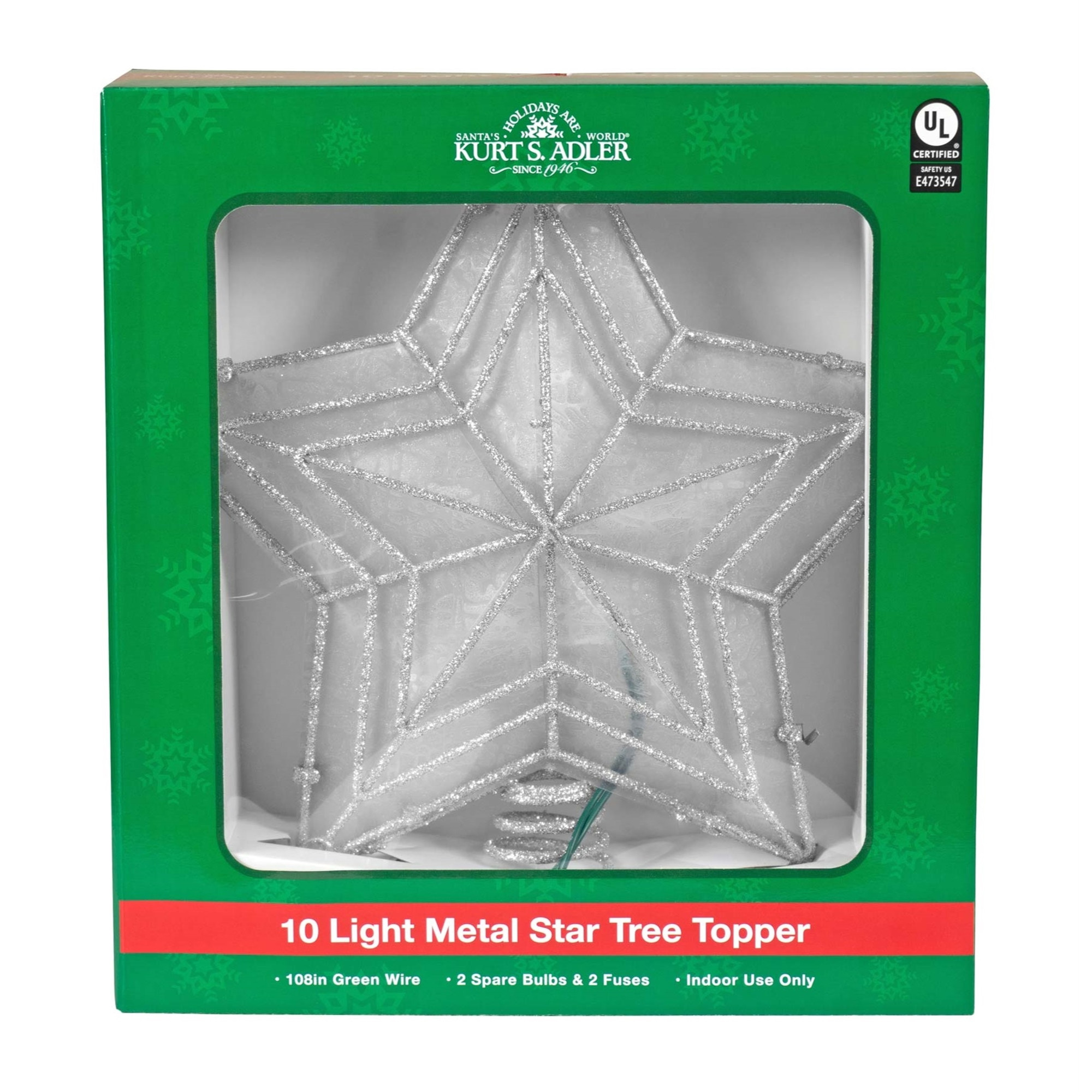 Kurt Adler UL 10-Light LED Color-Changing Star Treetop, 12"