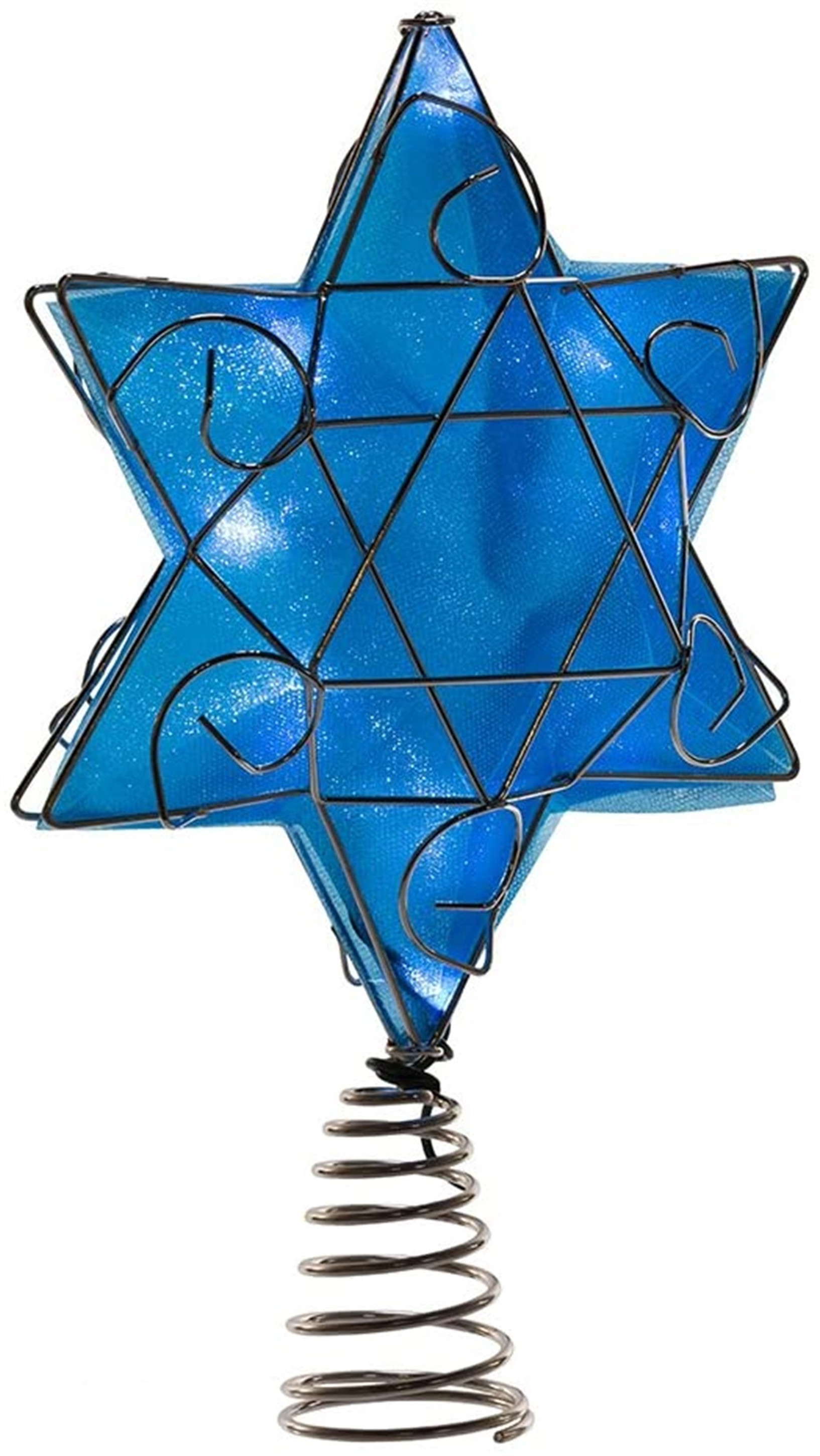 Kurt Adler 10-Light LED Silver/Blue Hanukkah Star Shimmer Treetop, 11"