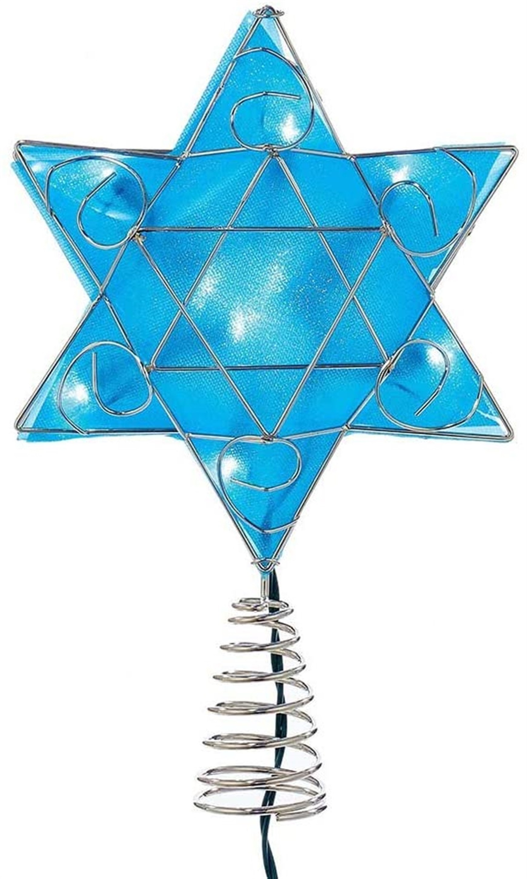 Kurt Adler 10-Light LED Silver/Blue Hanukkah Star Shimmer Treetop, 11"