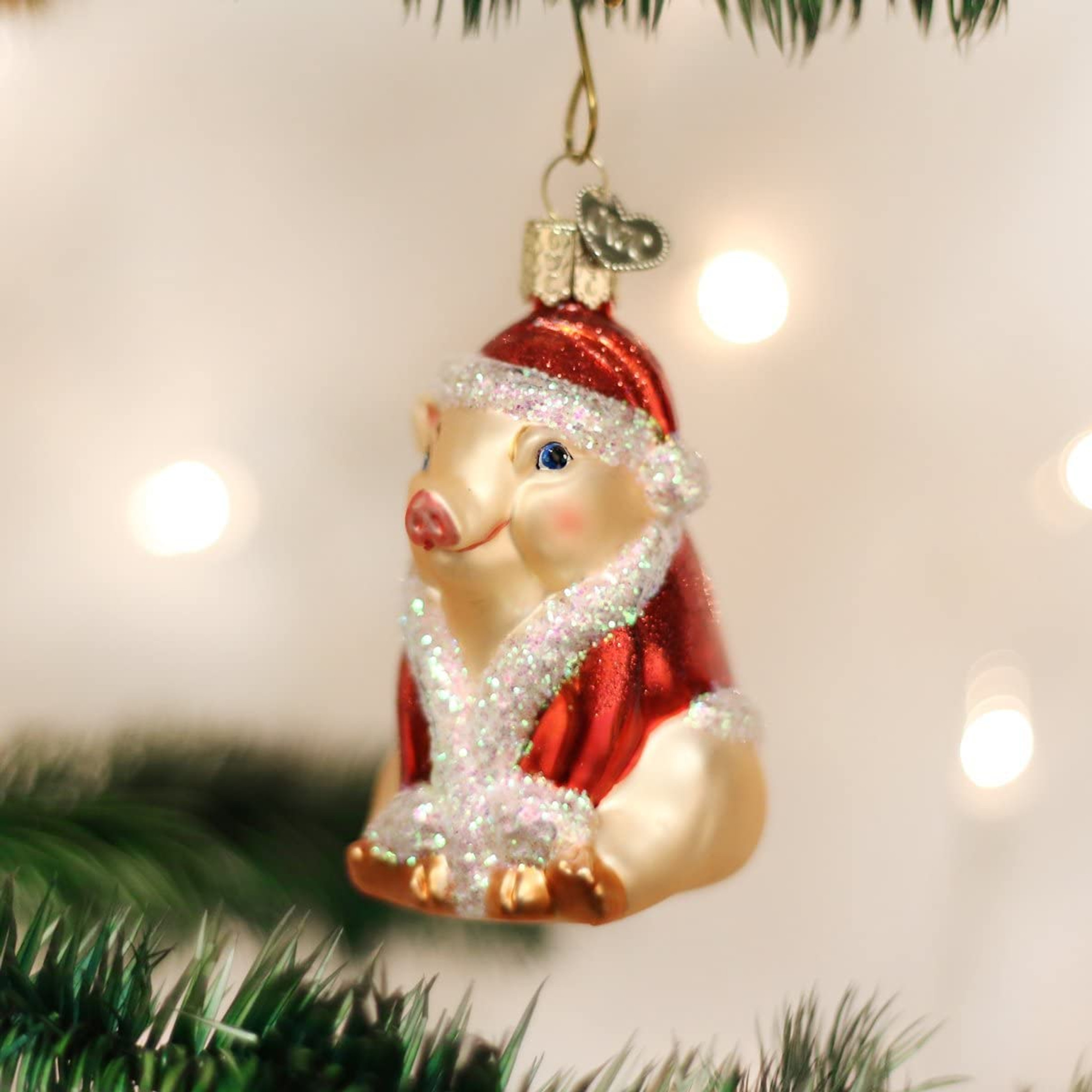 Old World Christmas Glass Blown Ornament Christmas Ham, 3.25" (With OWC Gift Box)